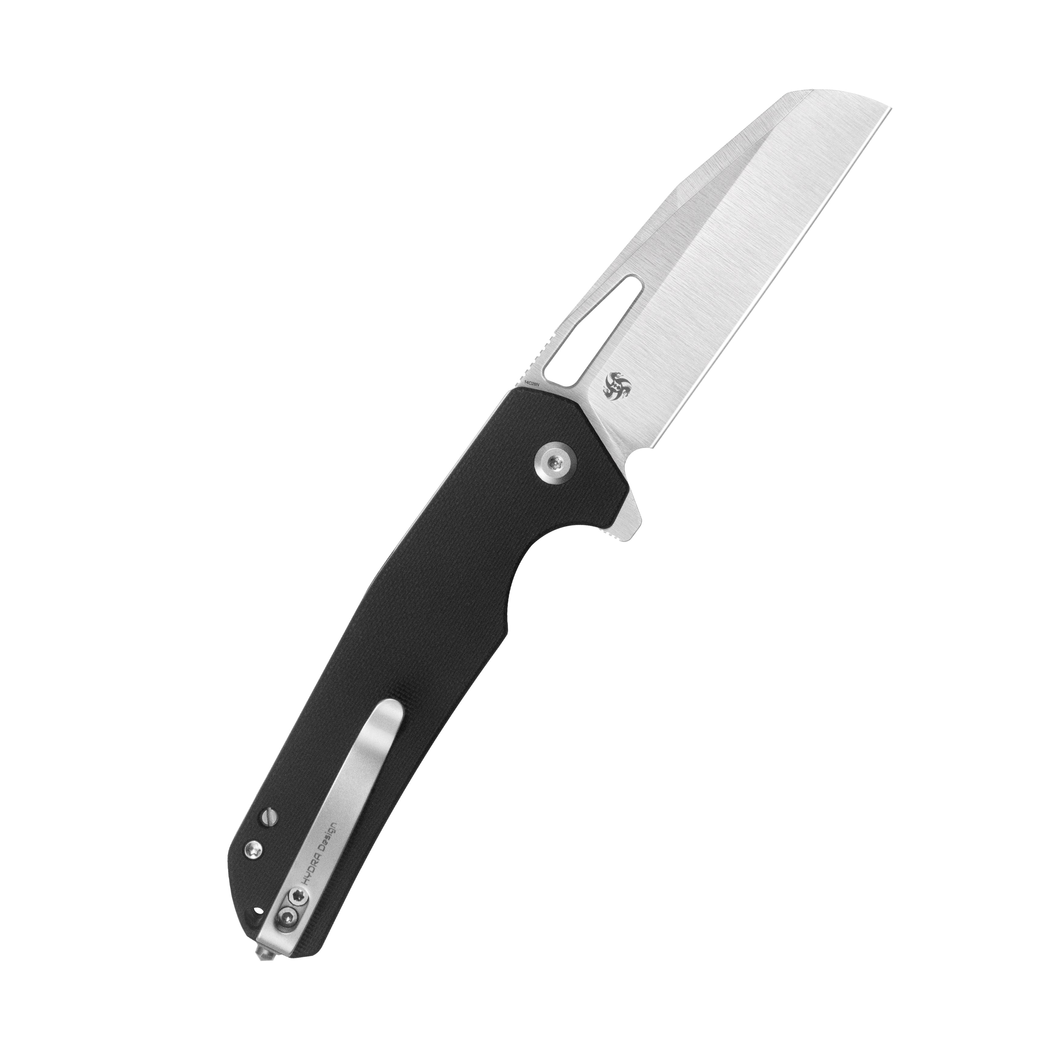 10-8 Button Lock Survival Folding Knife Black G10 Handle 3.15" Satin 14C28N KU363A