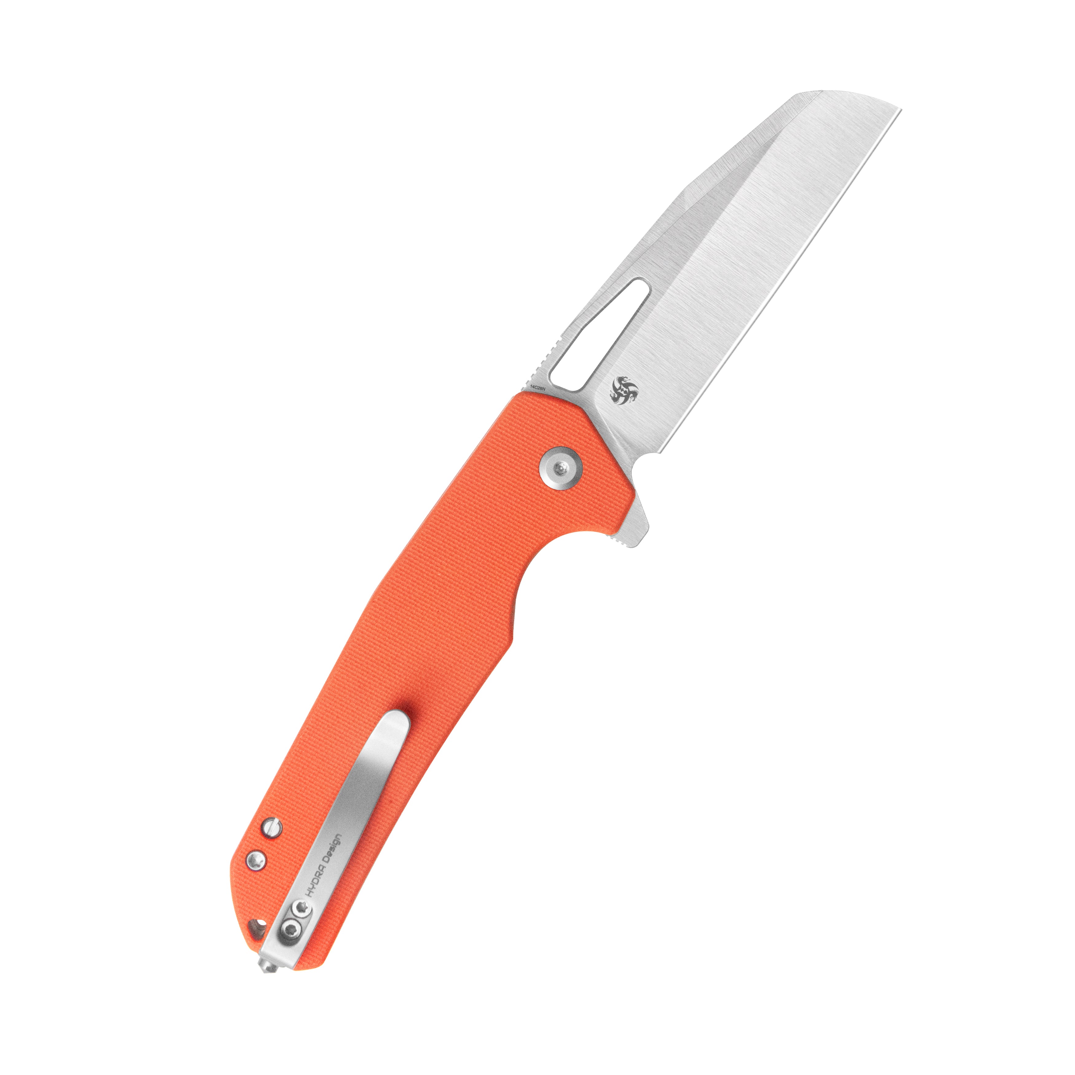 10-8 Button Lock Survival Folding Knife Orange G10 Handle 3.15" Satin 14C28N KU363B