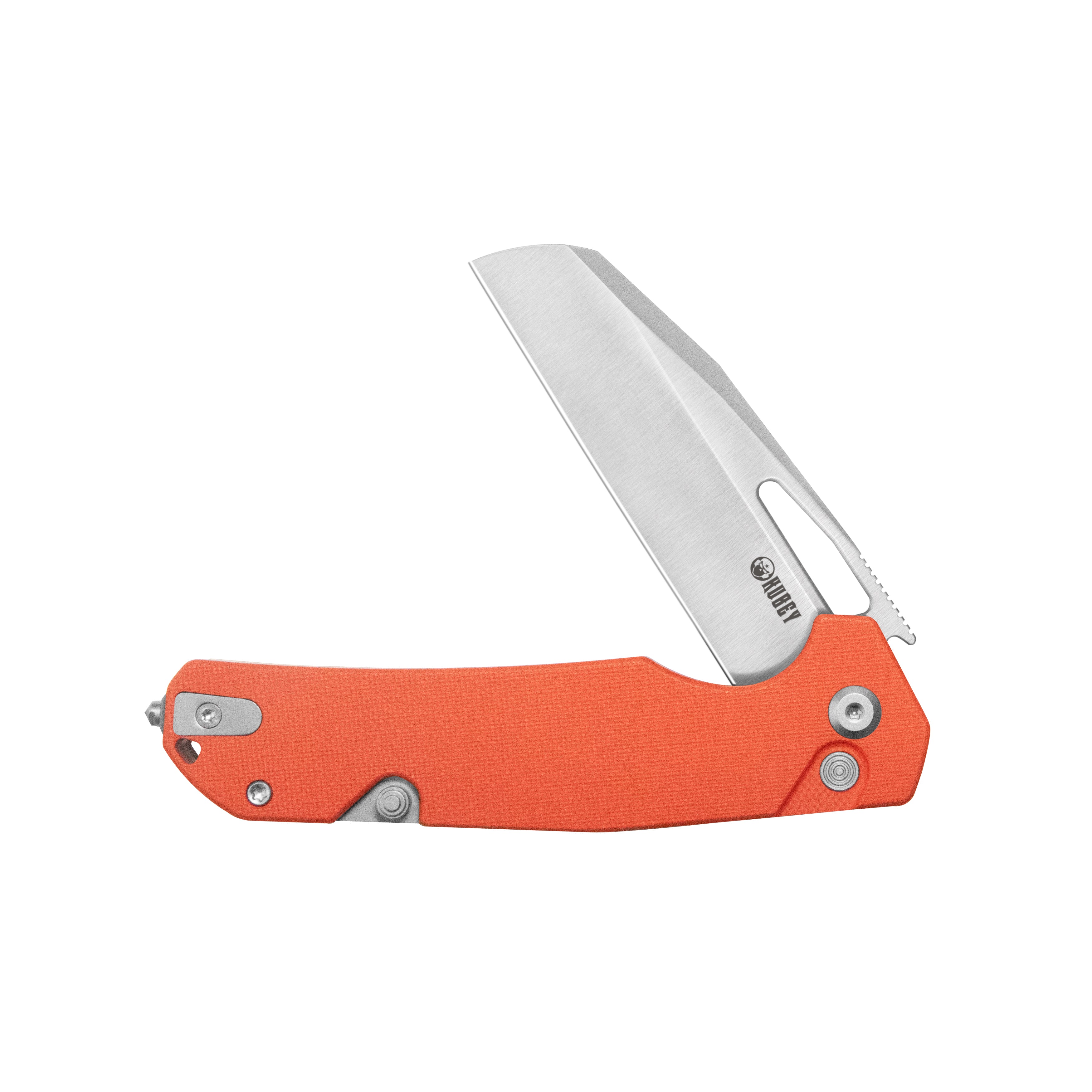 10-8 Button Lock Survival Folding Knife Orange G10 Handle 3.15" Satin 14C28N KU363B