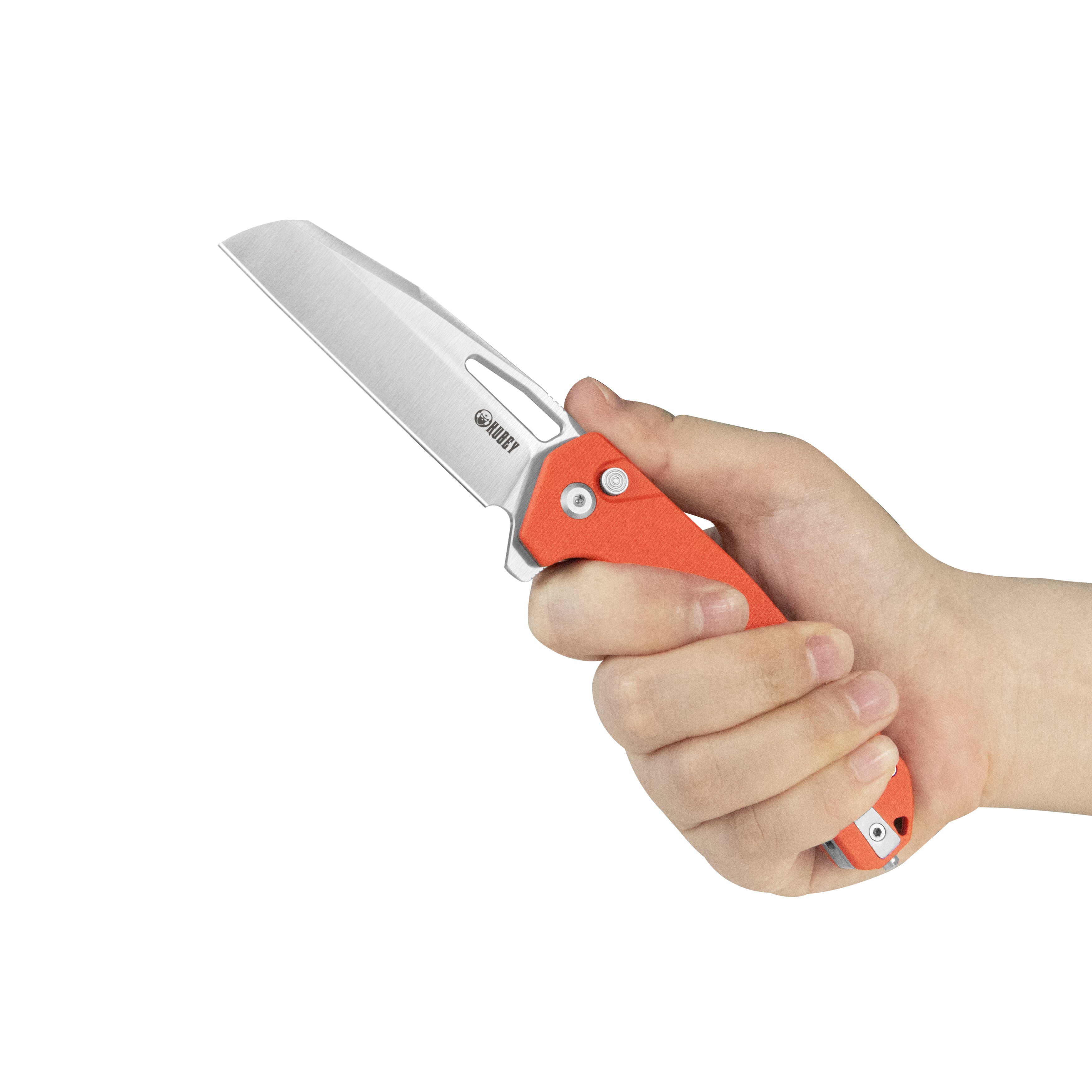 10-8 Button Lock Survival Folding Knife Orange G10 Handle 3.15" Satin 14C28N KU363B