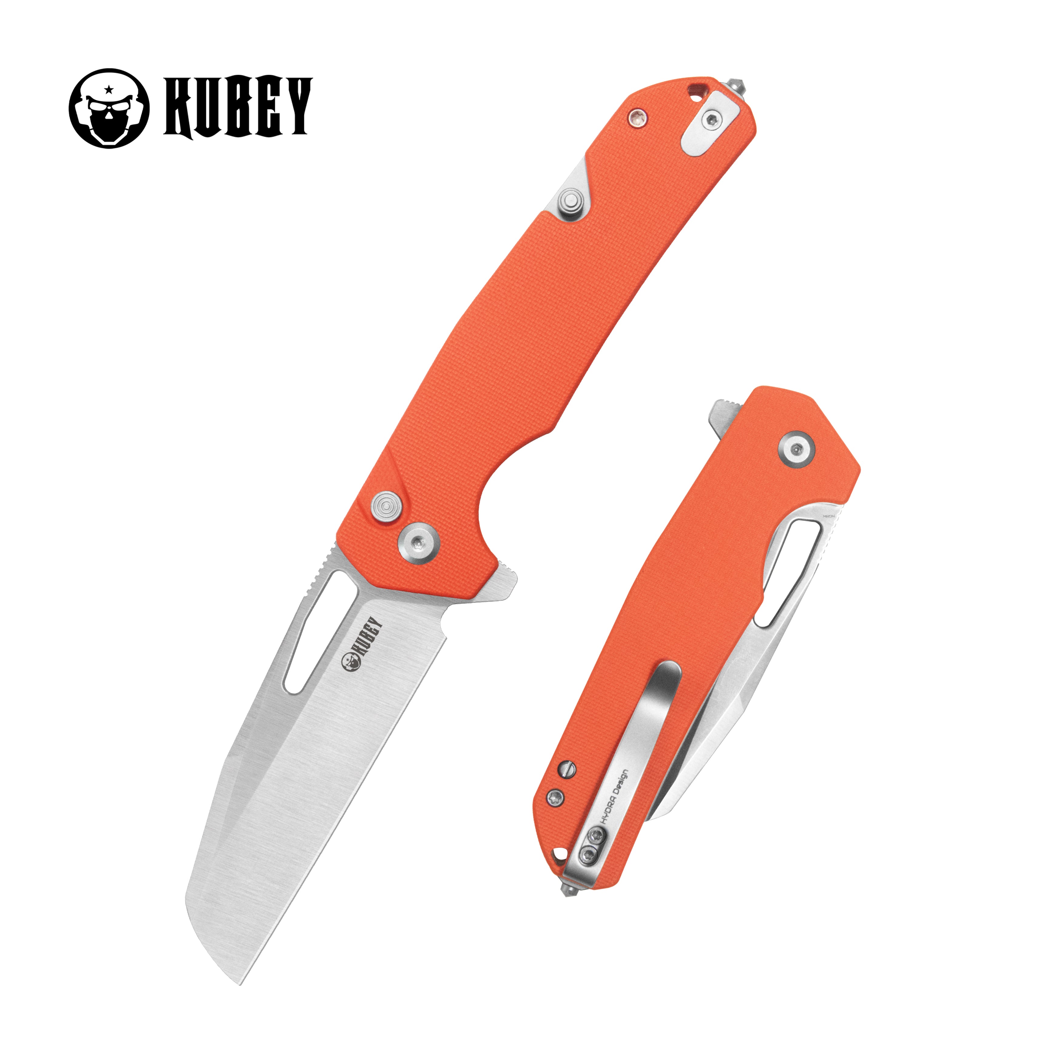 10-8 Button Lock Survival Folding Knife Orange G10 Handle 3.15" Satin 14C28N KU363B