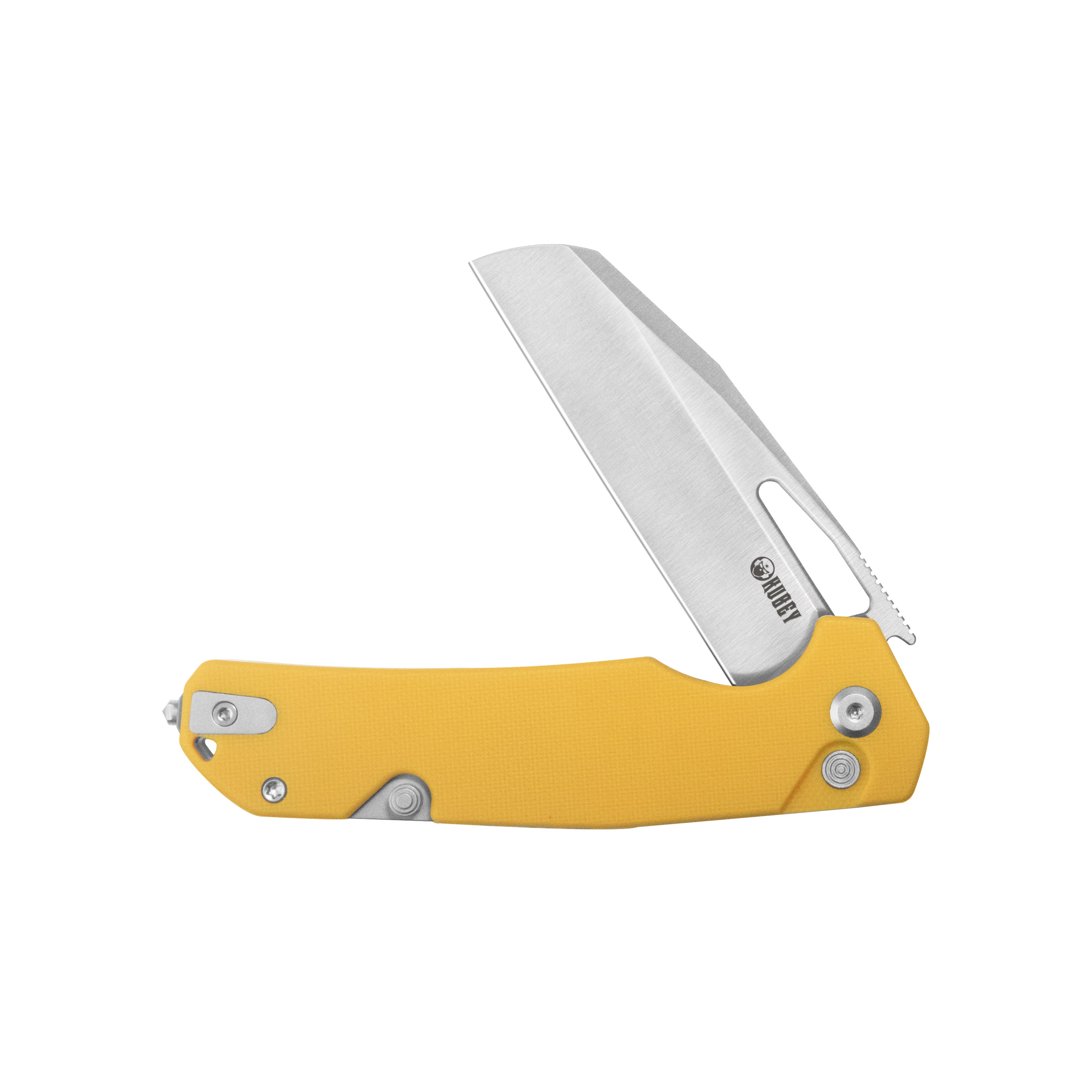 10-8 Button Lock Survival Folding Knife Yellow G10 Handle 3.15" Satin 14C28N KU363C