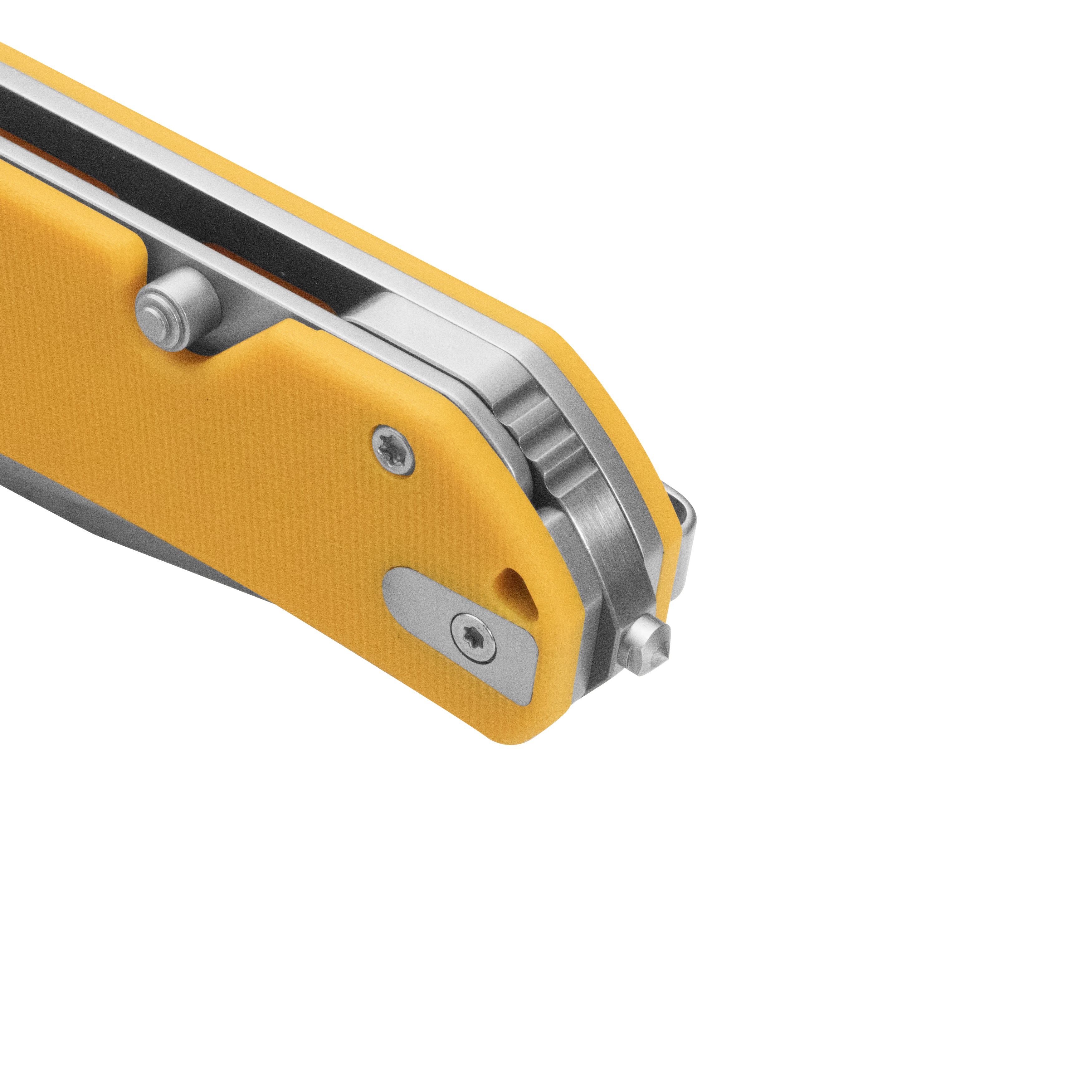 10-8 Button Lock Survival Folding Knife Yellow G10 Handle 3.15" Satin 14C28N KU363C