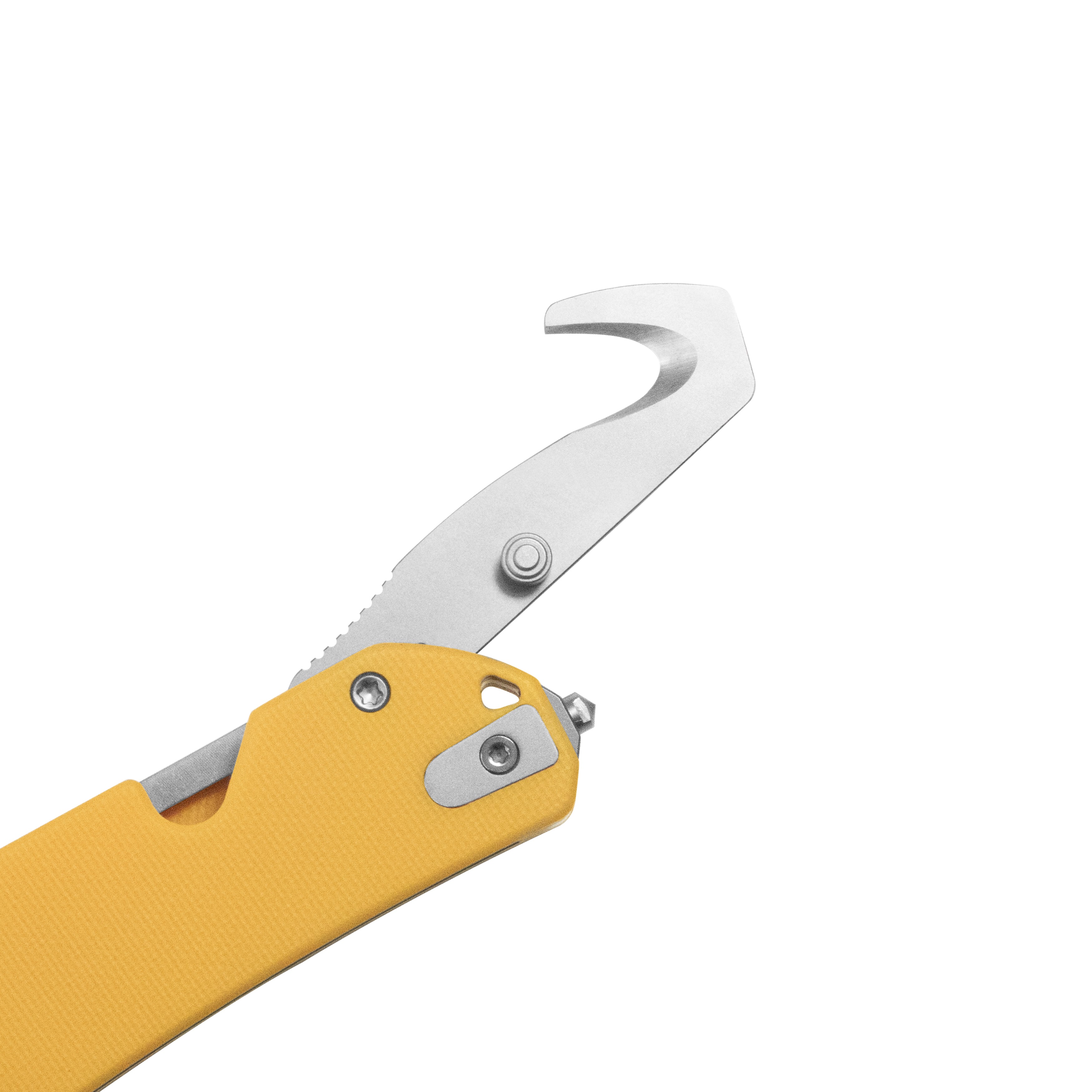 10-8 Button Lock Survival Folding Knife Yellow G10 Handle 3.15" Satin 14C28N KU363C