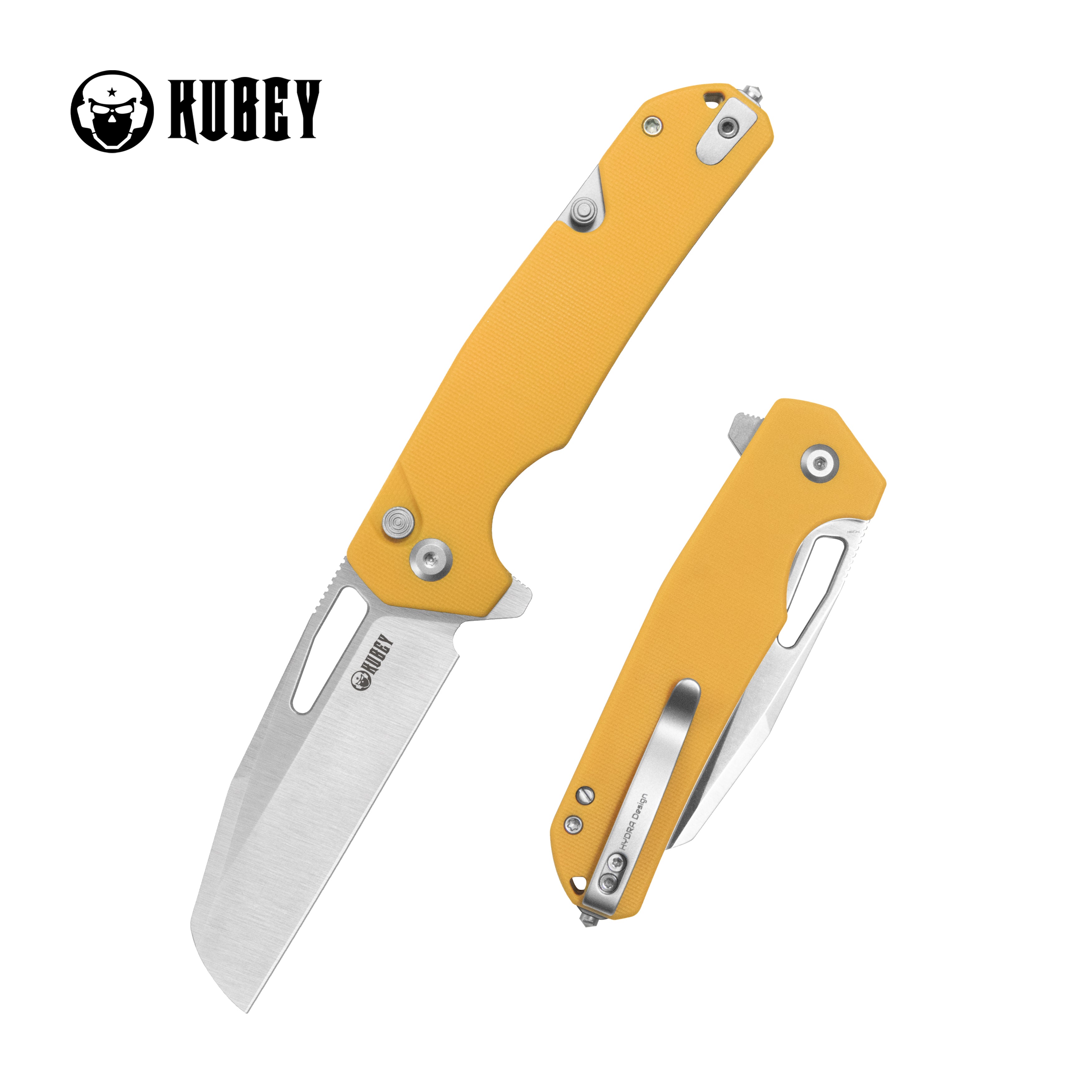 10-8 Button Lock Survival Folding Knife Yellow G10 Handle 3.15" Satin 14C28N KU363C
