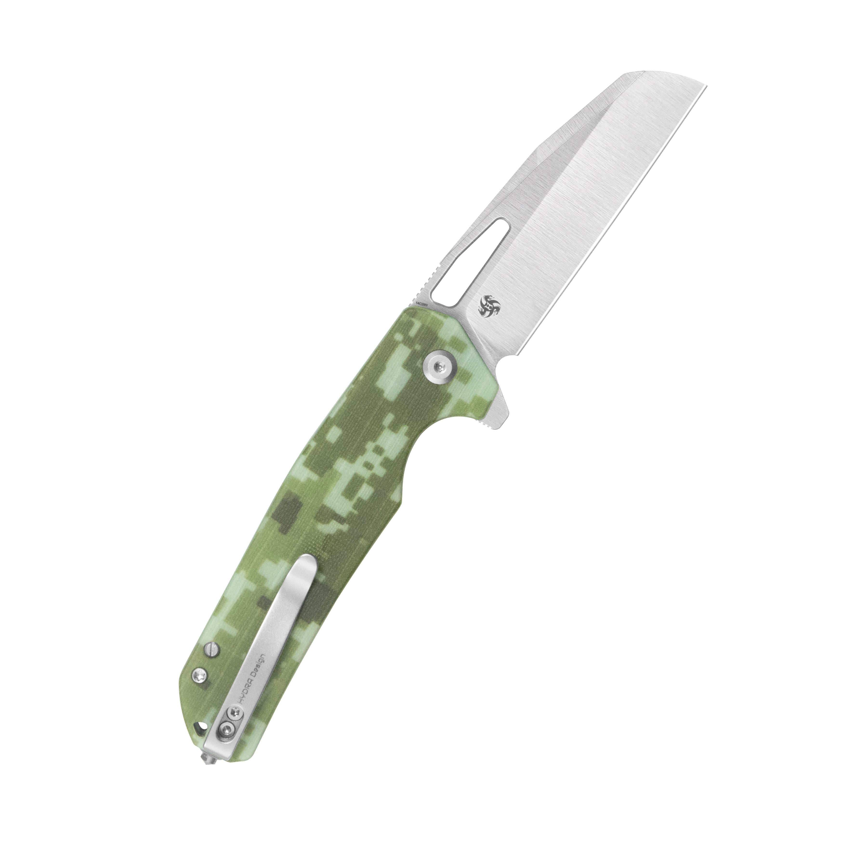 10-8 Button Lock Survival Folding Knife Camo G10 Handle 3.15" Satin 14C28N KU363D