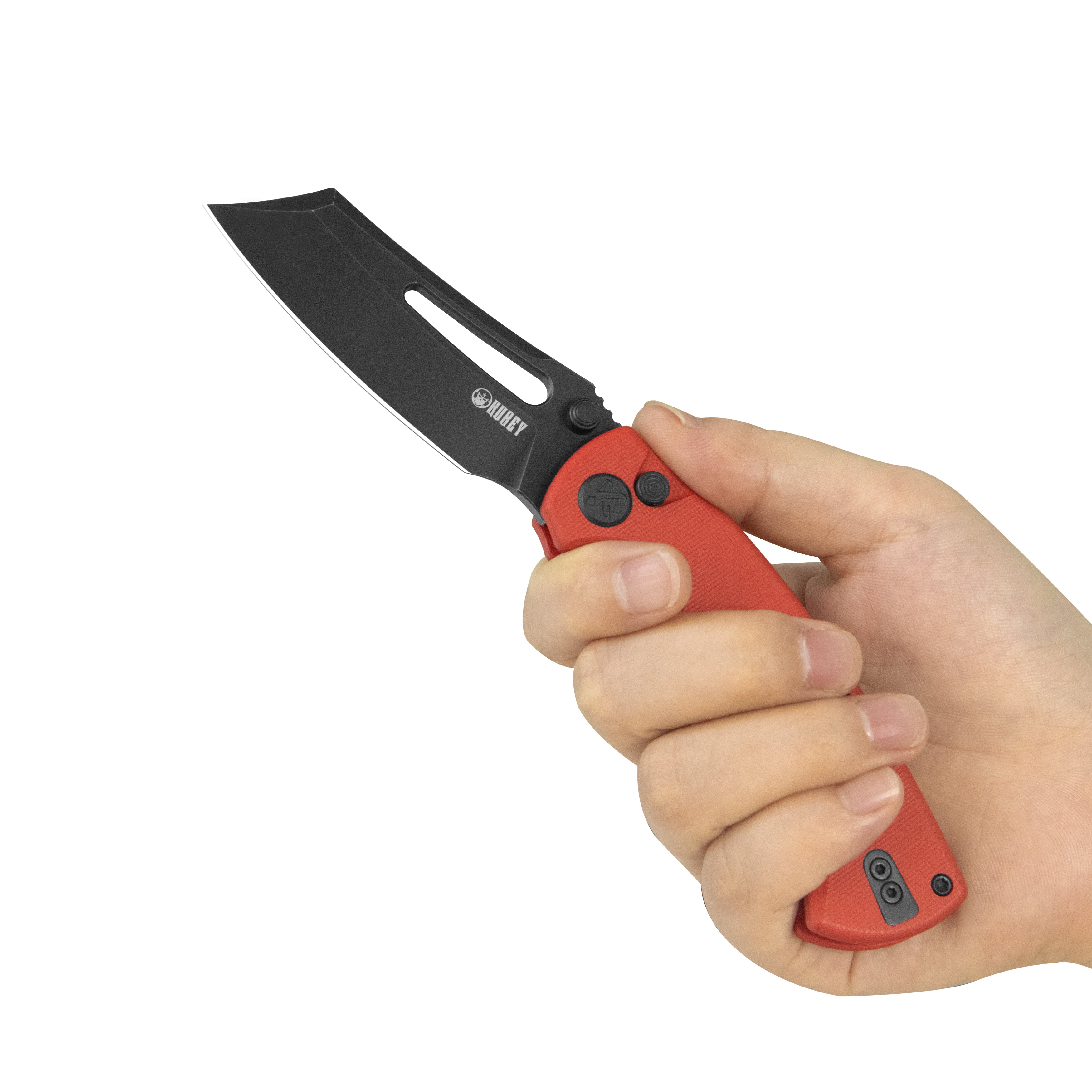 Kubey Dheo EDC Folding Knife Red G-10 Handle 3.15" Blackwash Sandvik 14C28N Blade Knife KU378C