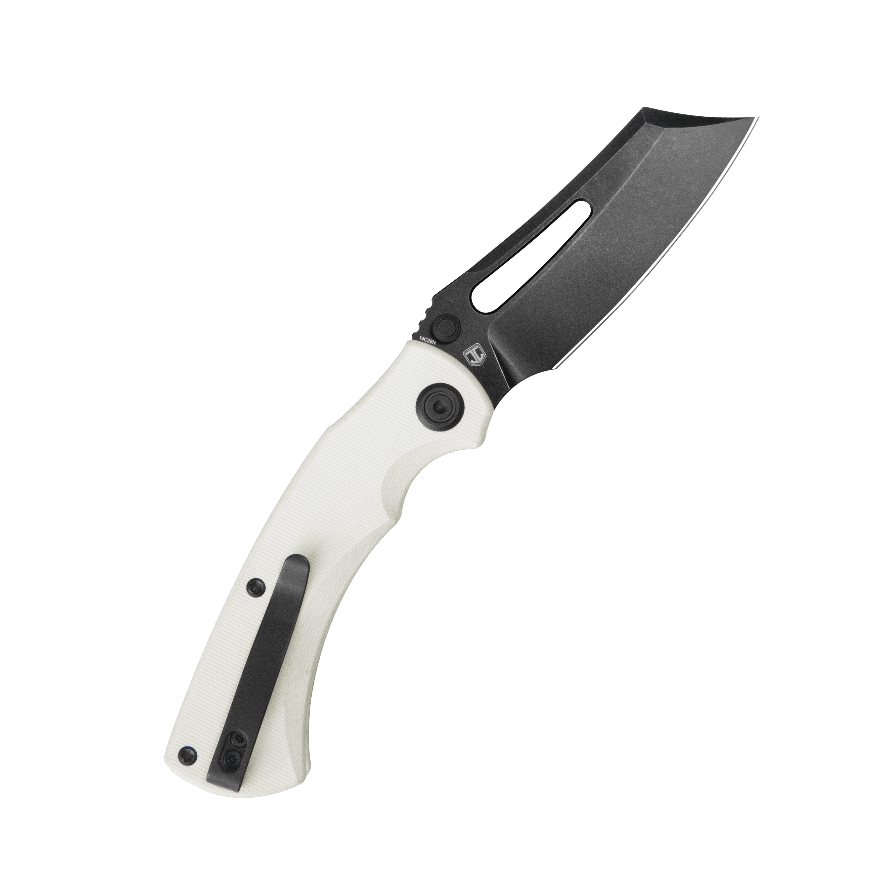 Kubey Dheo EDC Folding Knife White G-10 Handle 3.15" Blackwash Sandvik 14C28N Blade Knife KU378E