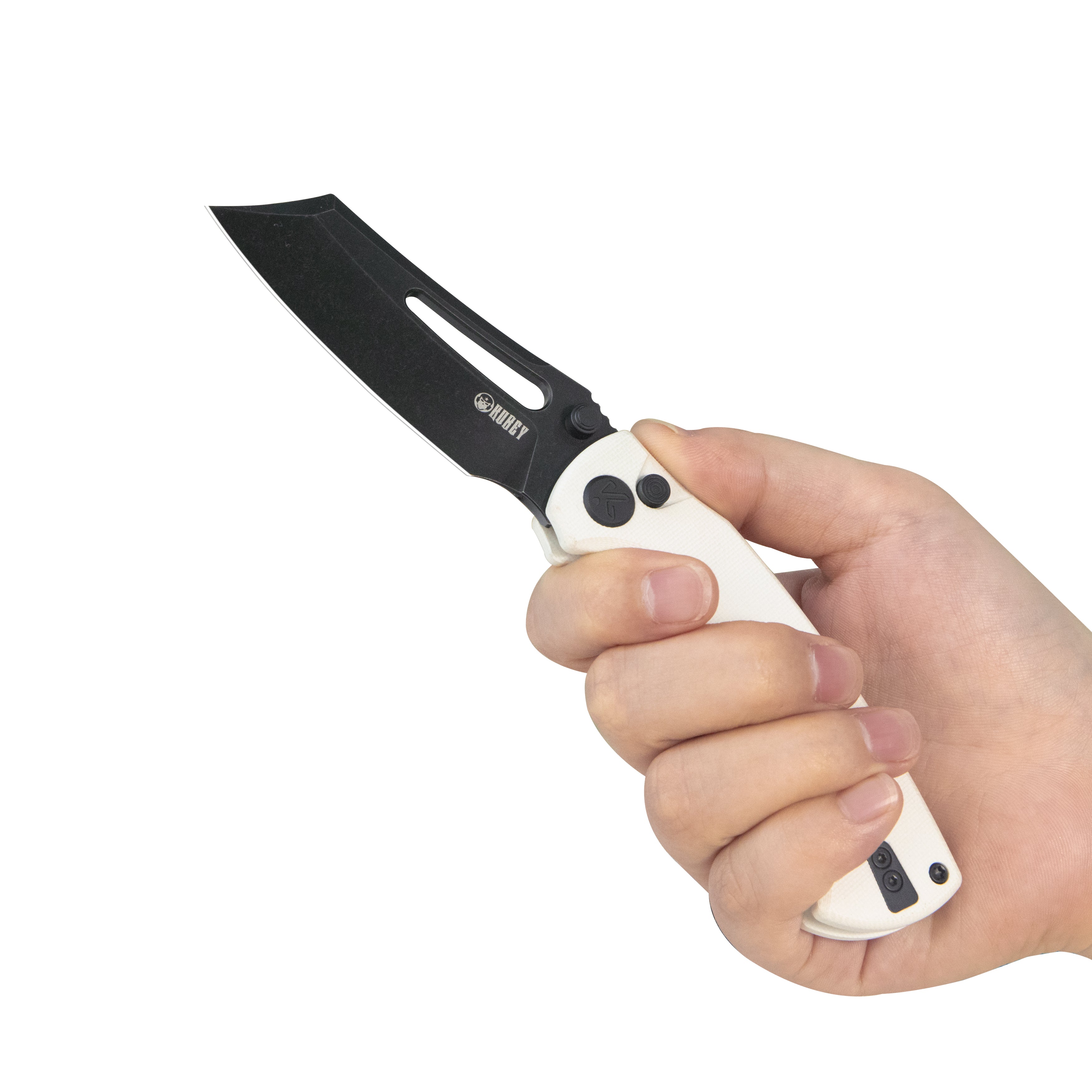 Kubey Dheo EDC Folding Knife White G-10 Handle 3.15" Blackwash Sandvik 14C28N Blade Knife KU378E