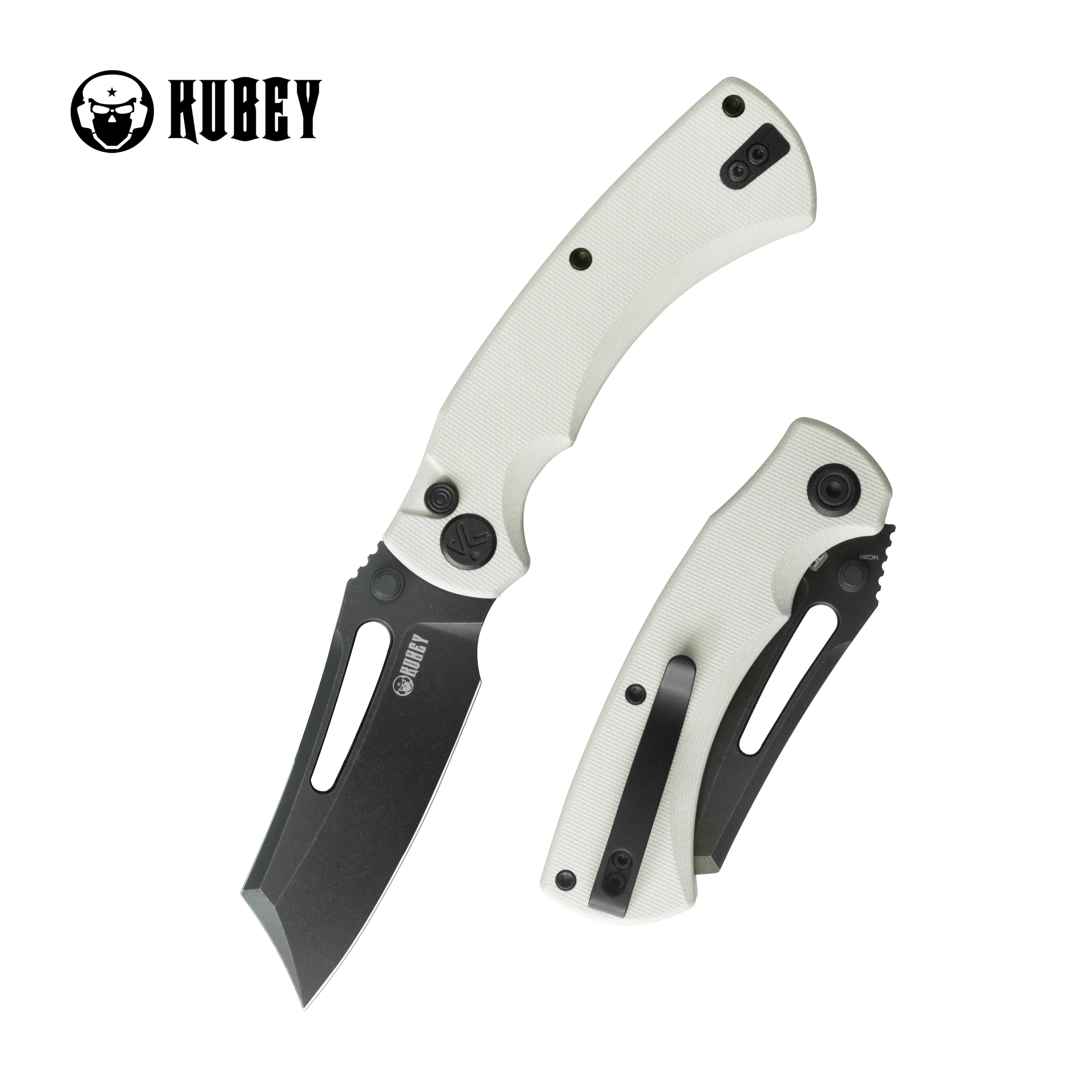 Kubey Dheo EDC Folding Knife White G-10 Handle 3.15" Blackwash Sandvik 14C28N Blade Knife KU378E
