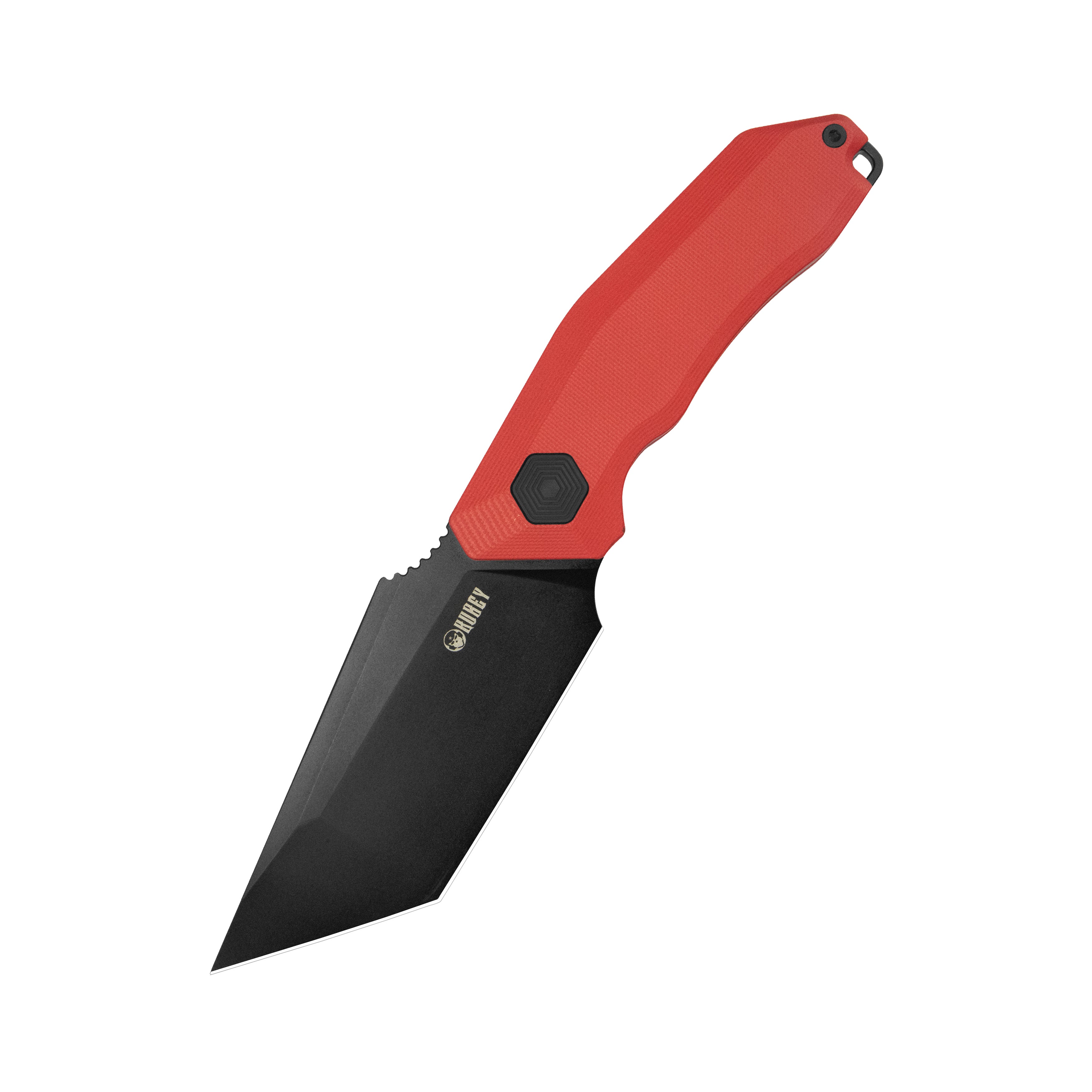 Kubey Yokai Fixed Blade Knife Red G-10 Handle 4.06'' Blackwashed 14C28N Blade KU382B