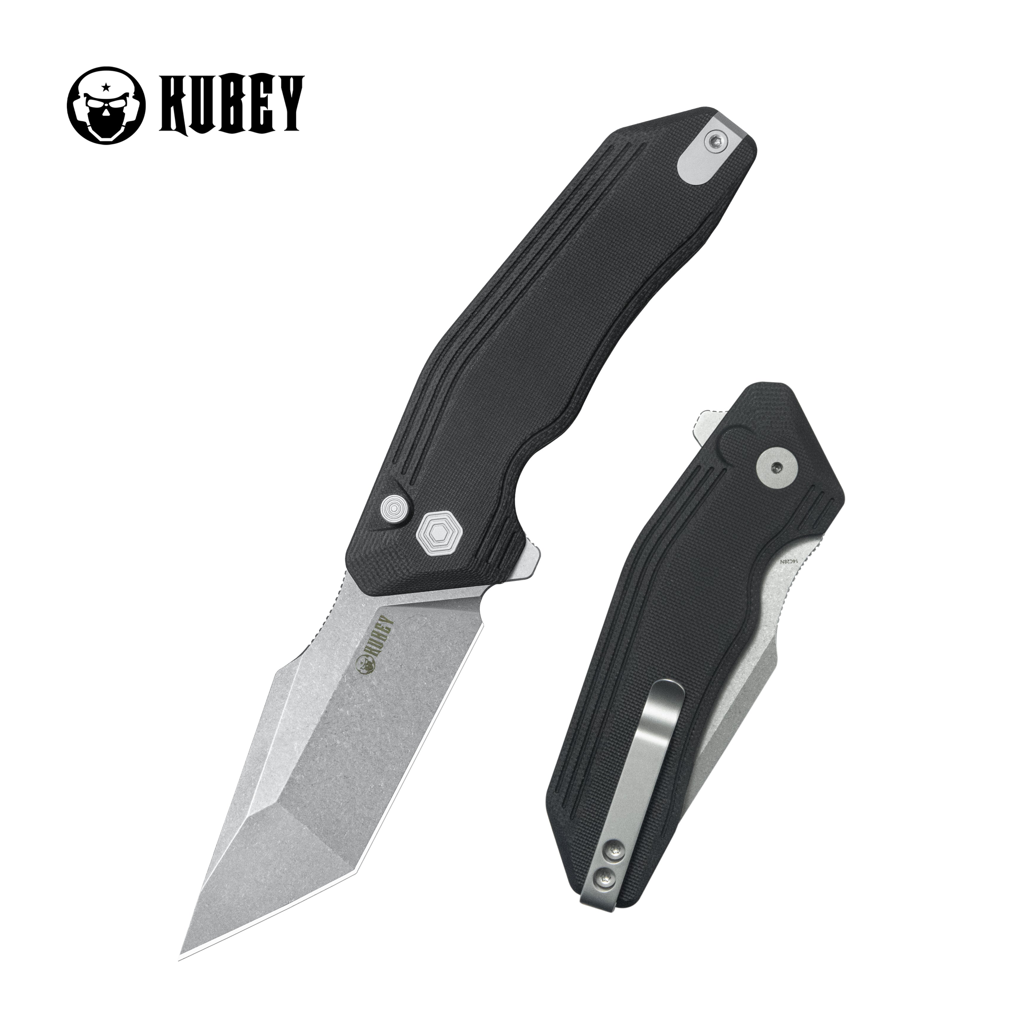 Kubey Yokai Folding Knife Black G-10 Handle 3.23'' Stonewashed 14C28N Blade KU392A
