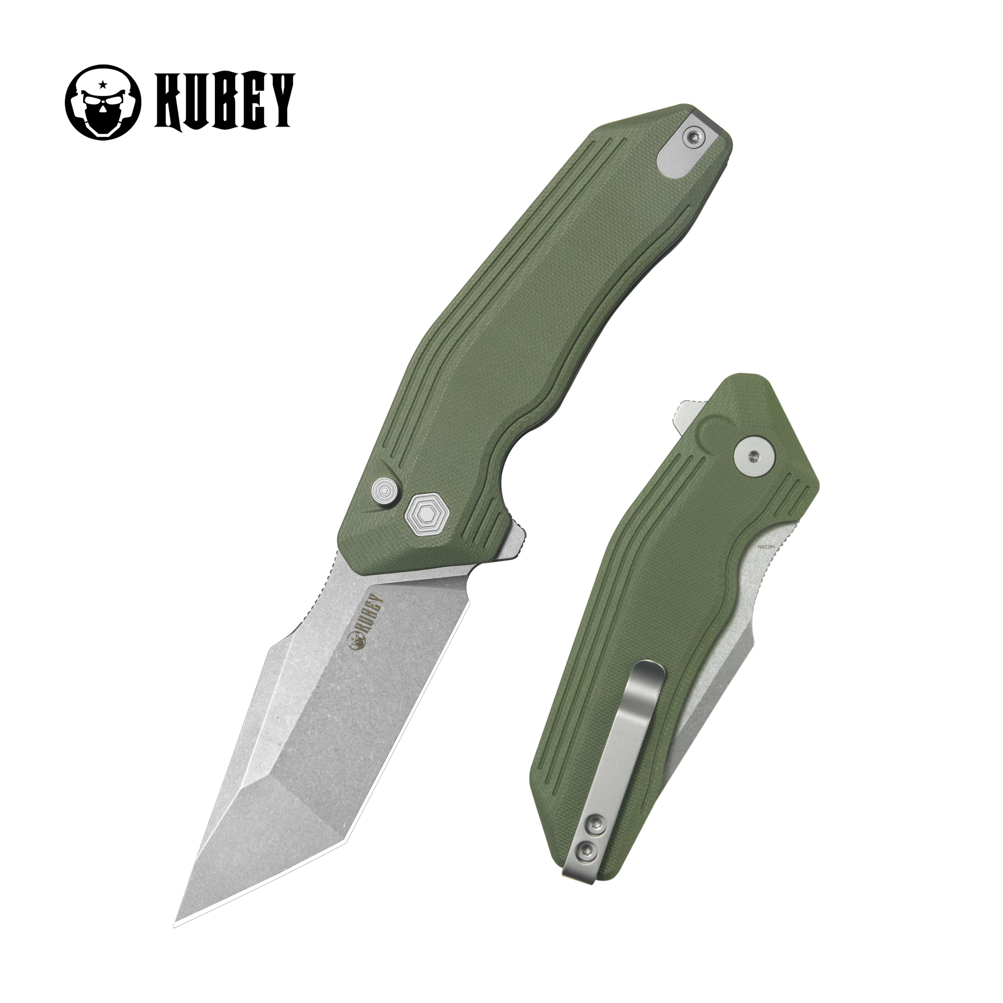 Kubey Yokai Folding Knife Green G-10 Handle 3.23'' Stonewashed 14C28N Blade KU392B