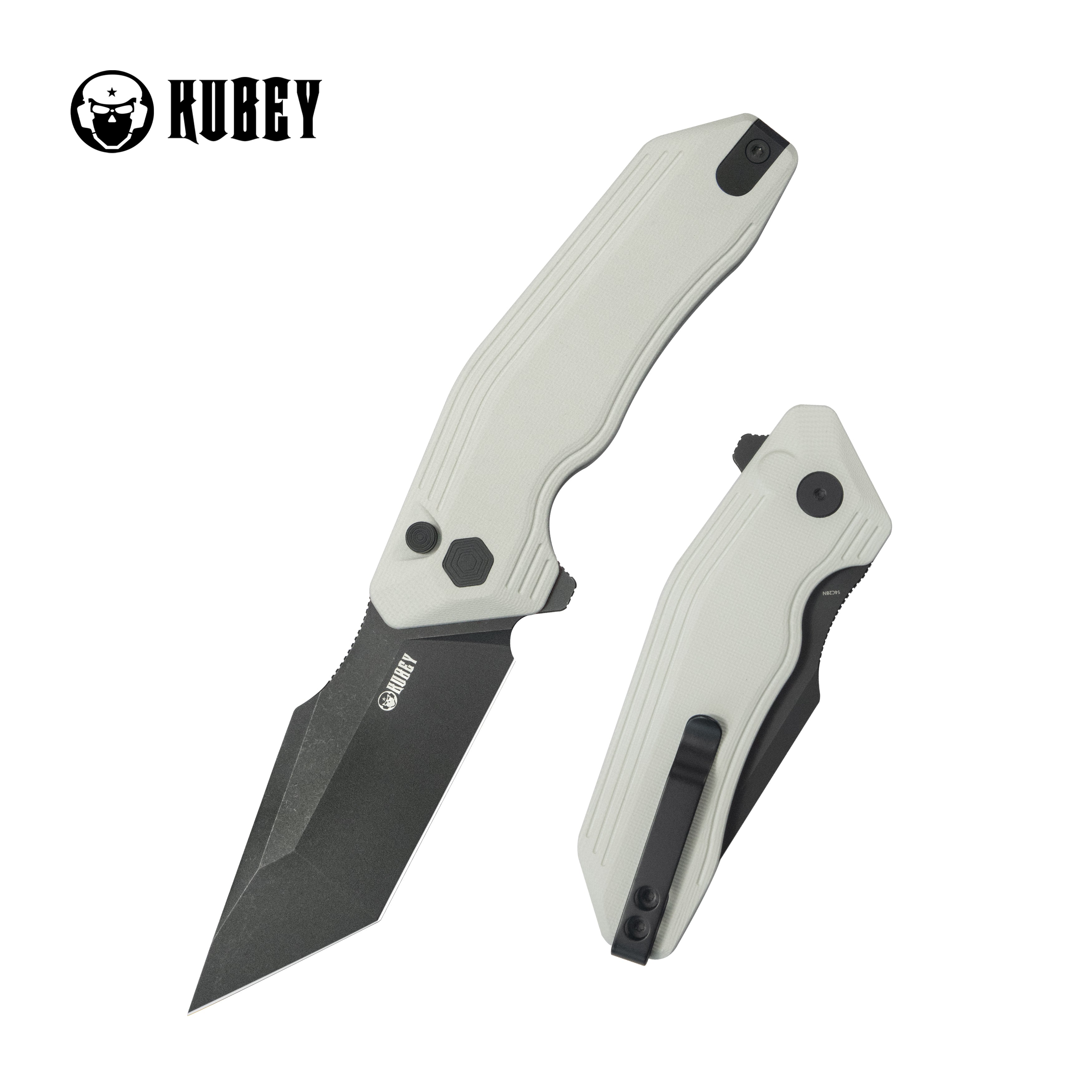 Kubey Yokai Folding Knife Ivory G-10 Handle 3.23'' Blackwashed 14C28N Blade KU392D