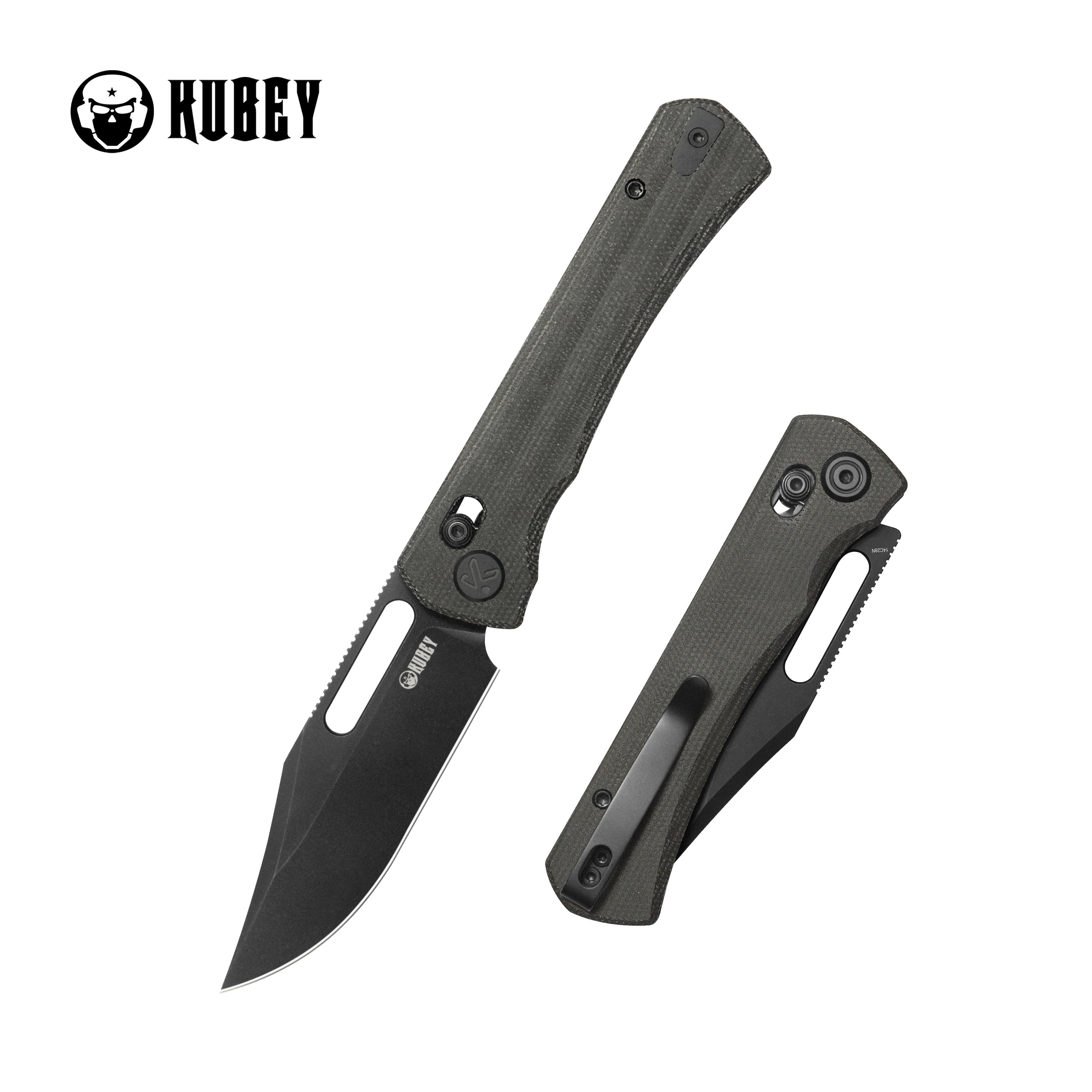 Kubey TBO Crossbar lock Everyday Carry Folding Knife Black Micarta Han