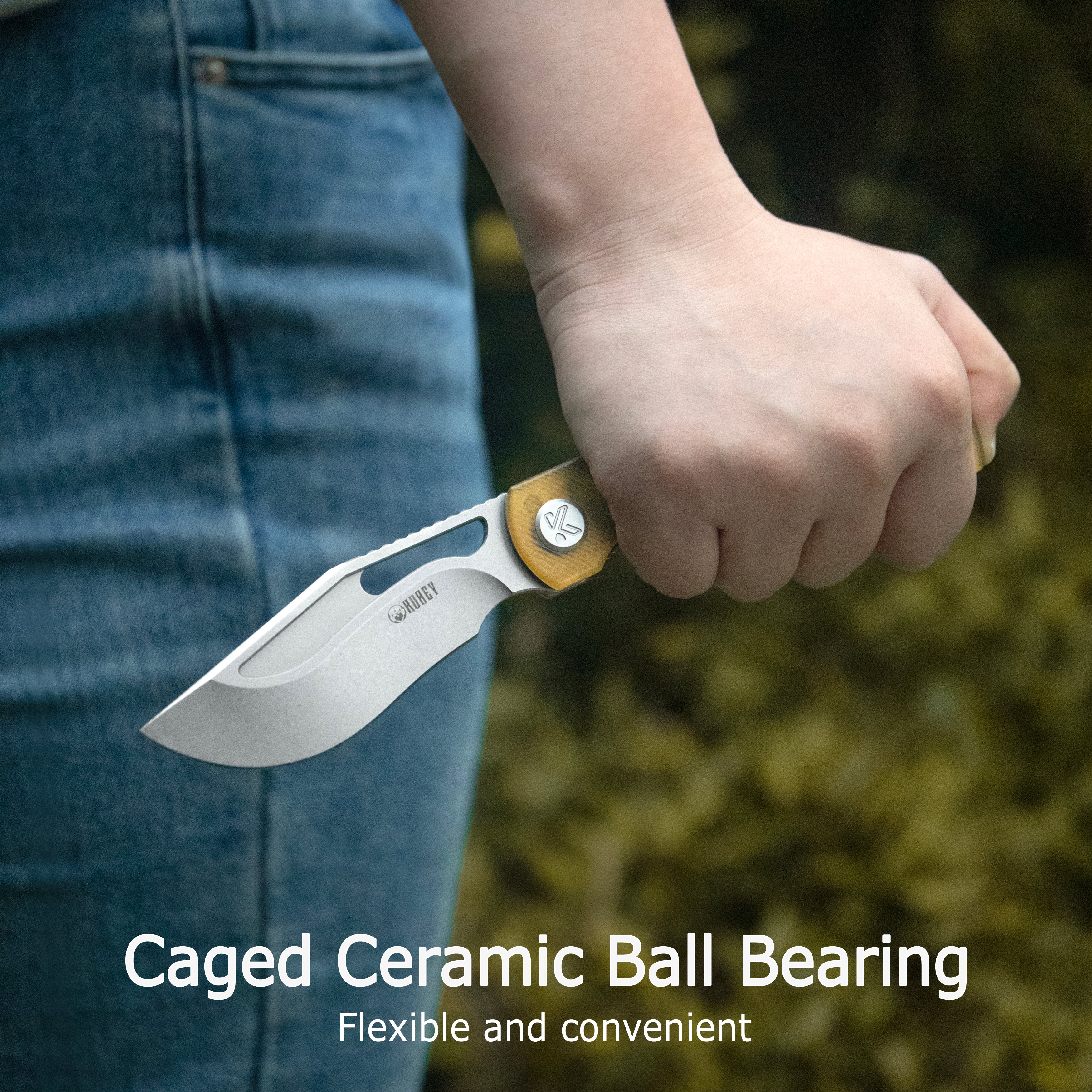 Kubey Gurkha EDC Folding Knife Black G-10 Handle 3.50" Beadblast Sandvik 14C28N Blade Knife KU397A