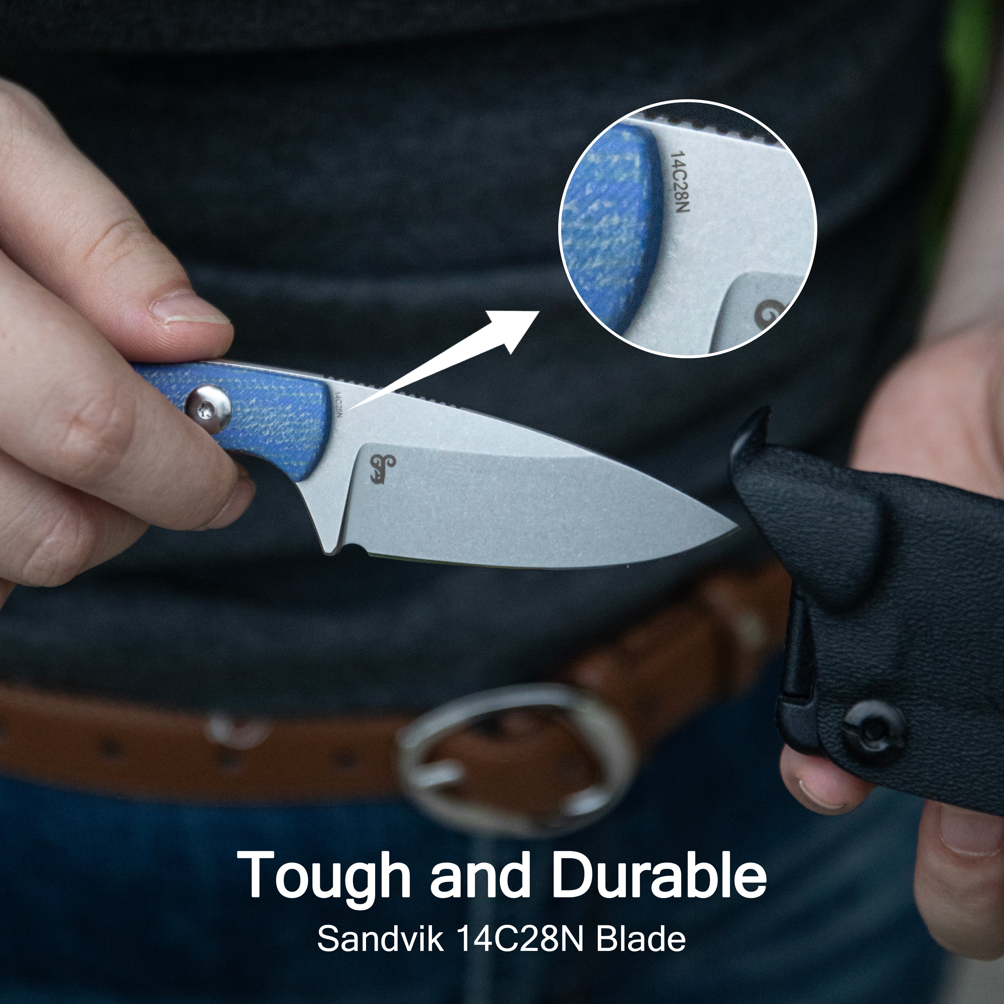 Kubey Bloom Fixed Blade Knife Black Coarse Micarta Handle 2.60" Beadblast 14C28N Blade KU411A