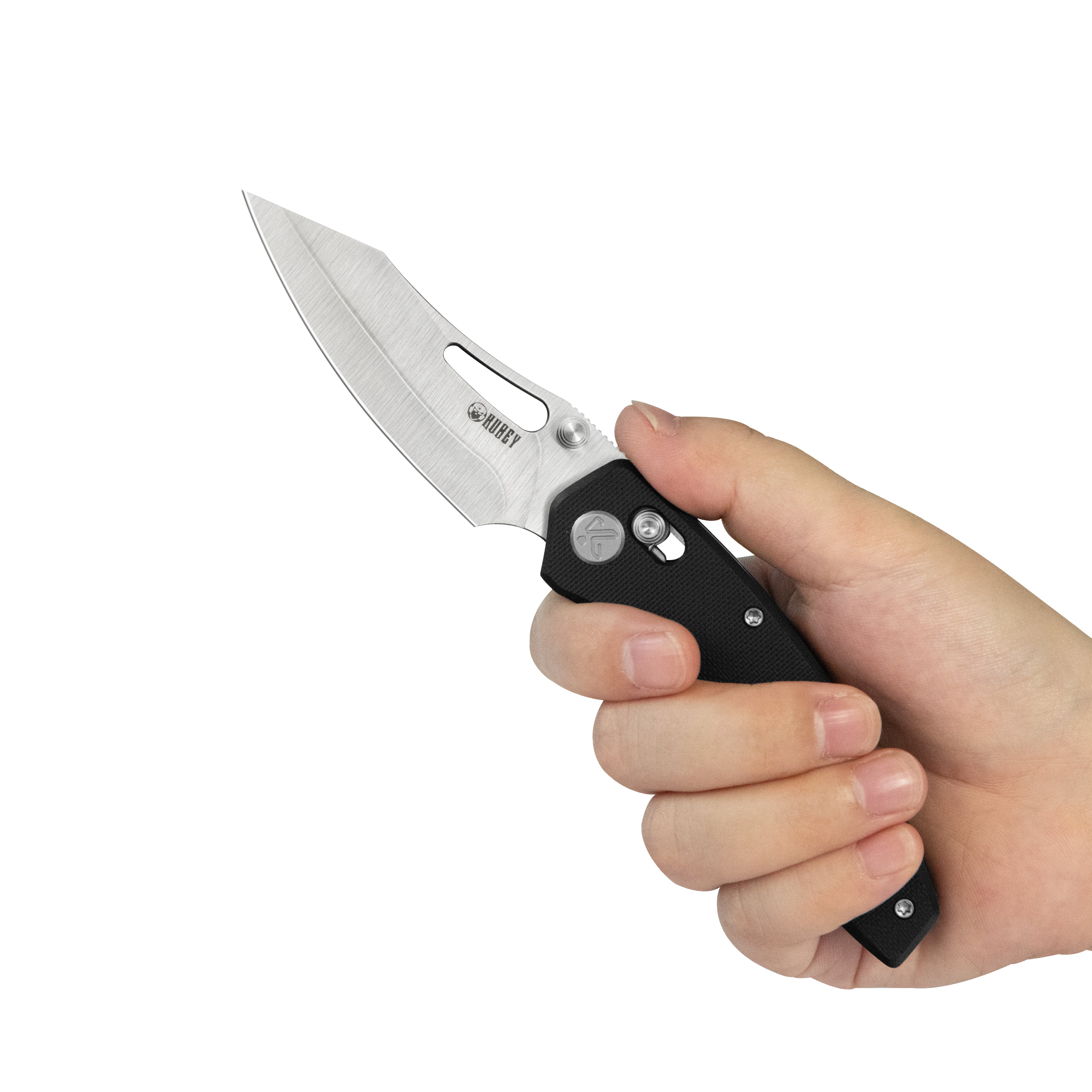 Kubey Caiman Crossbar Everyday Carry Folding Knife Black G10 Handle 3.1" Satin San Mai M2 KU421A