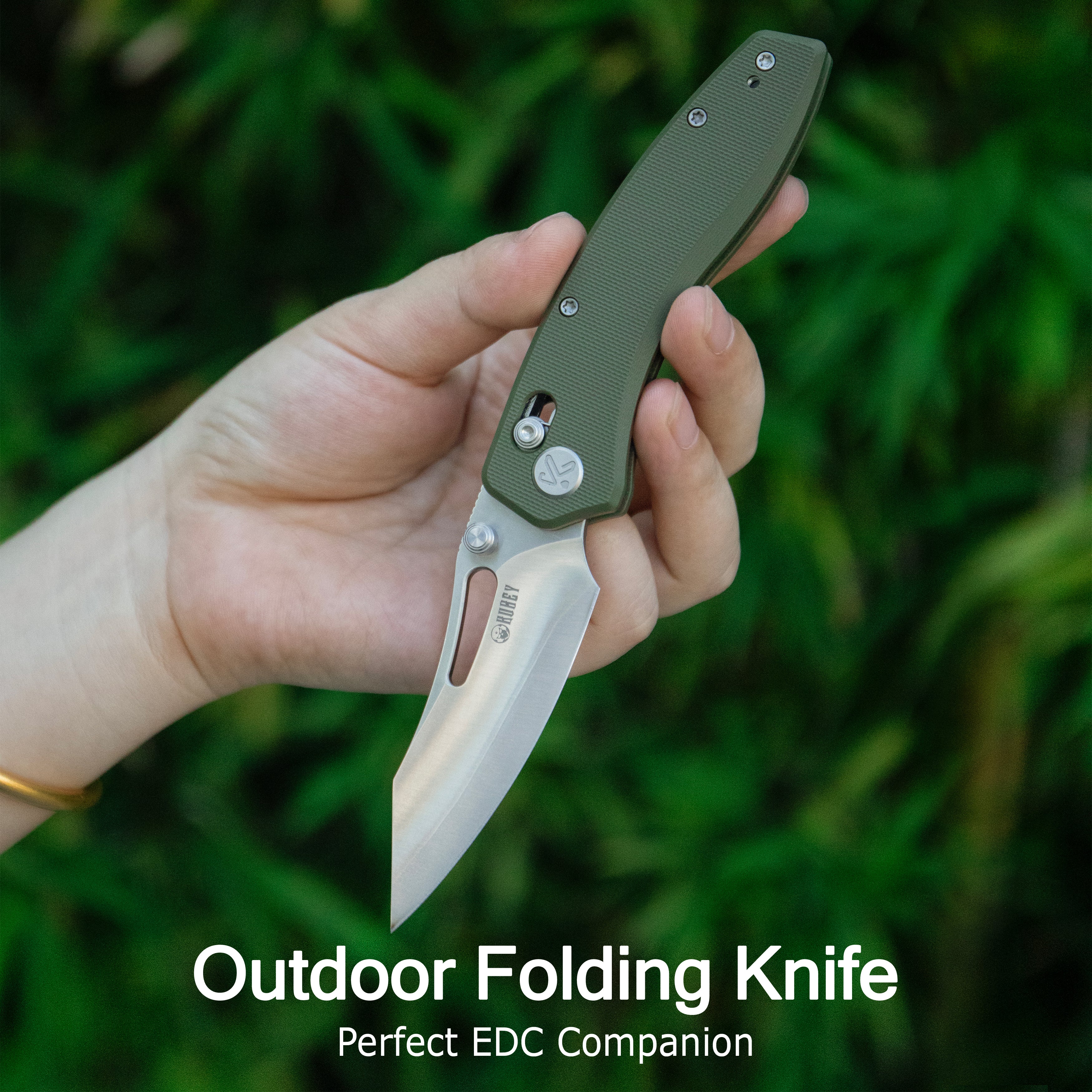 Kubey Caiman Crossbar Everyday Carry Folding Knife Green G10 Handle 3.1" Satin San Mai M2 KU421C
