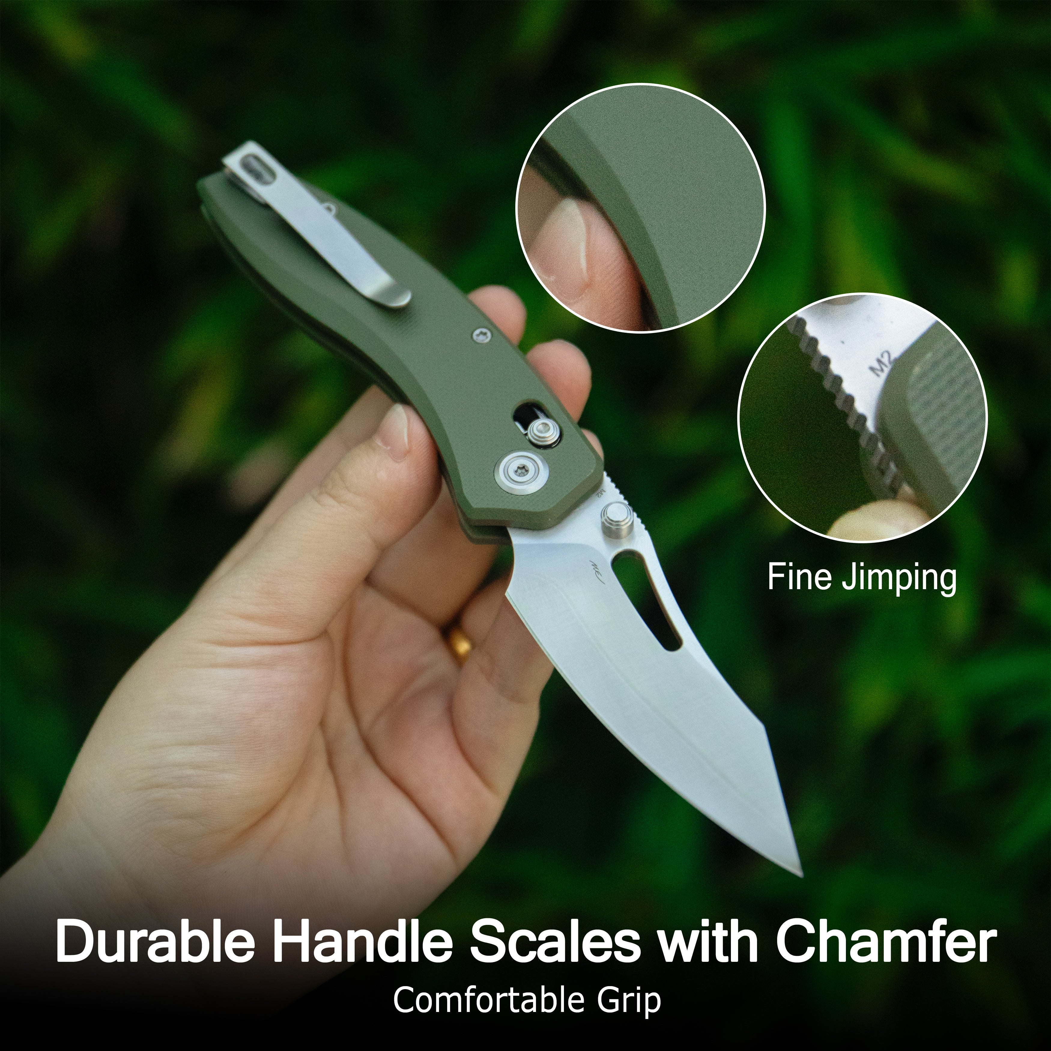 Kubey Caiman Crossbar Everyday Carry Folding Knife Green G10 Handle 3.1" Satin San Mai M2 KU421C