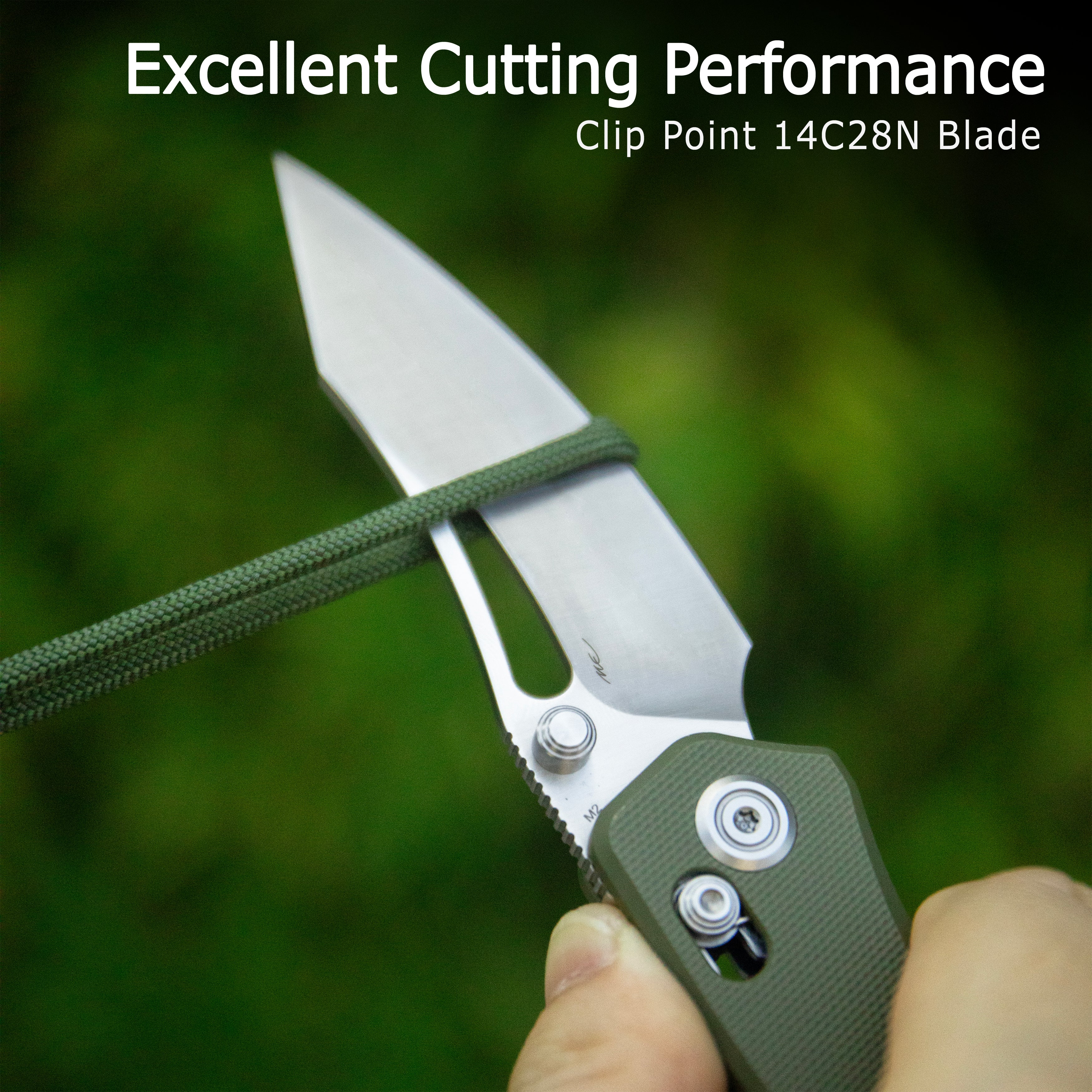 Kubey Caiman Crossbar Everyday Carry Folding Knife Green G10 Handle 3.1" Satin San Mai M2 KU421C