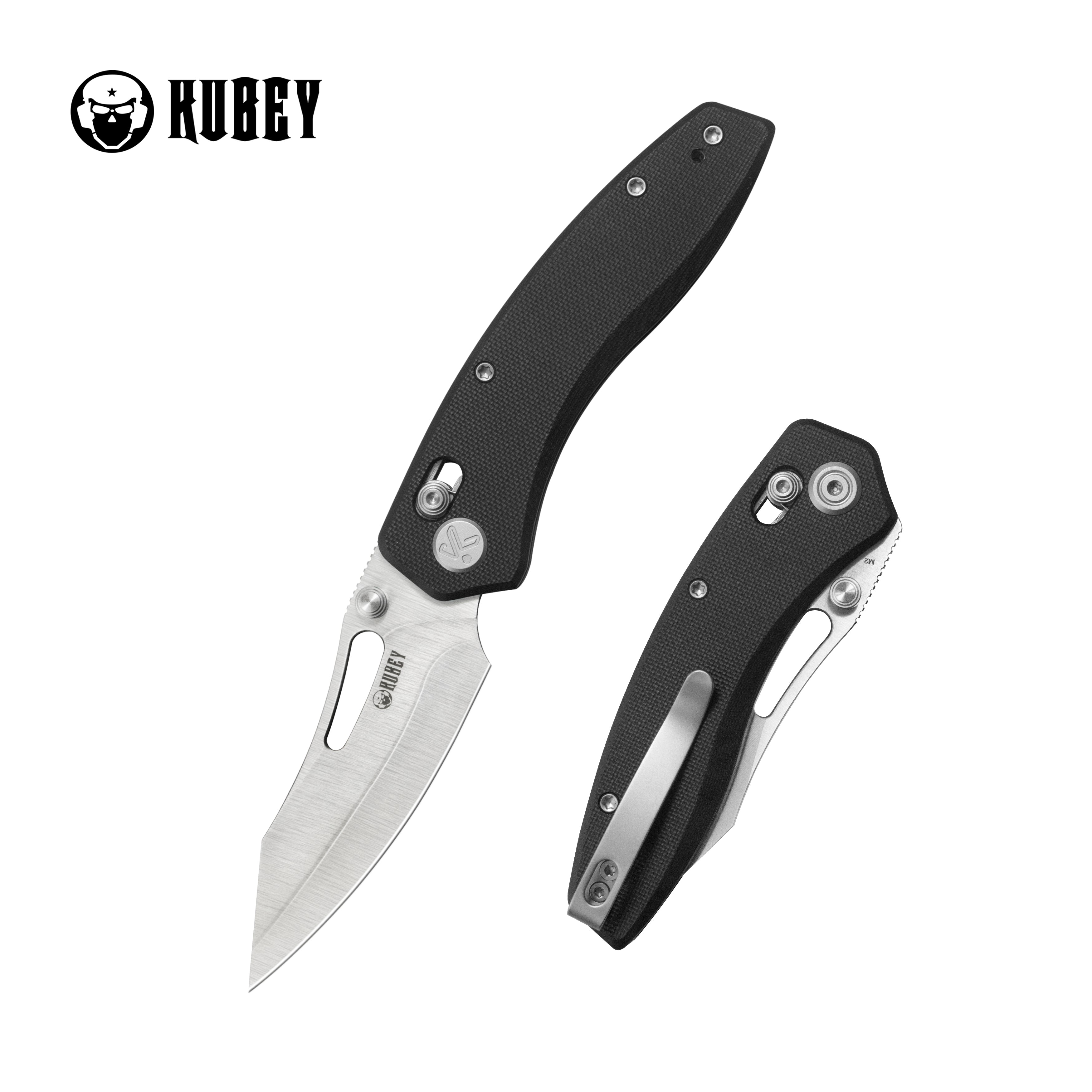 Kubey Caiman Crossbar Everyday Carry Folding Knife Black G10 Handle 3.