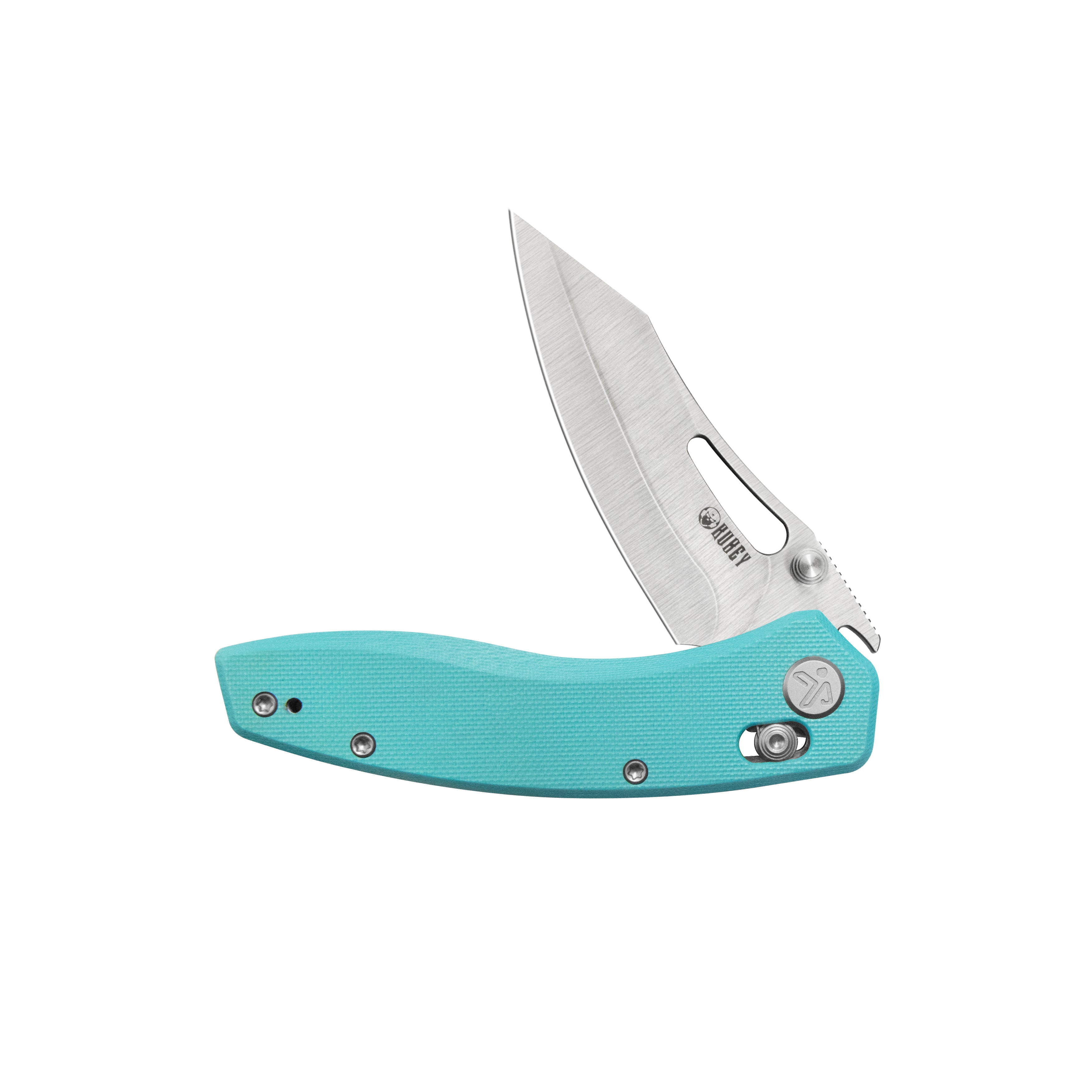 Kubey Caiman Crossbar Everyday Carry Folding Knife Tiffany Blue G10 Handle 3.1" Satin San Mai M2 KU421B