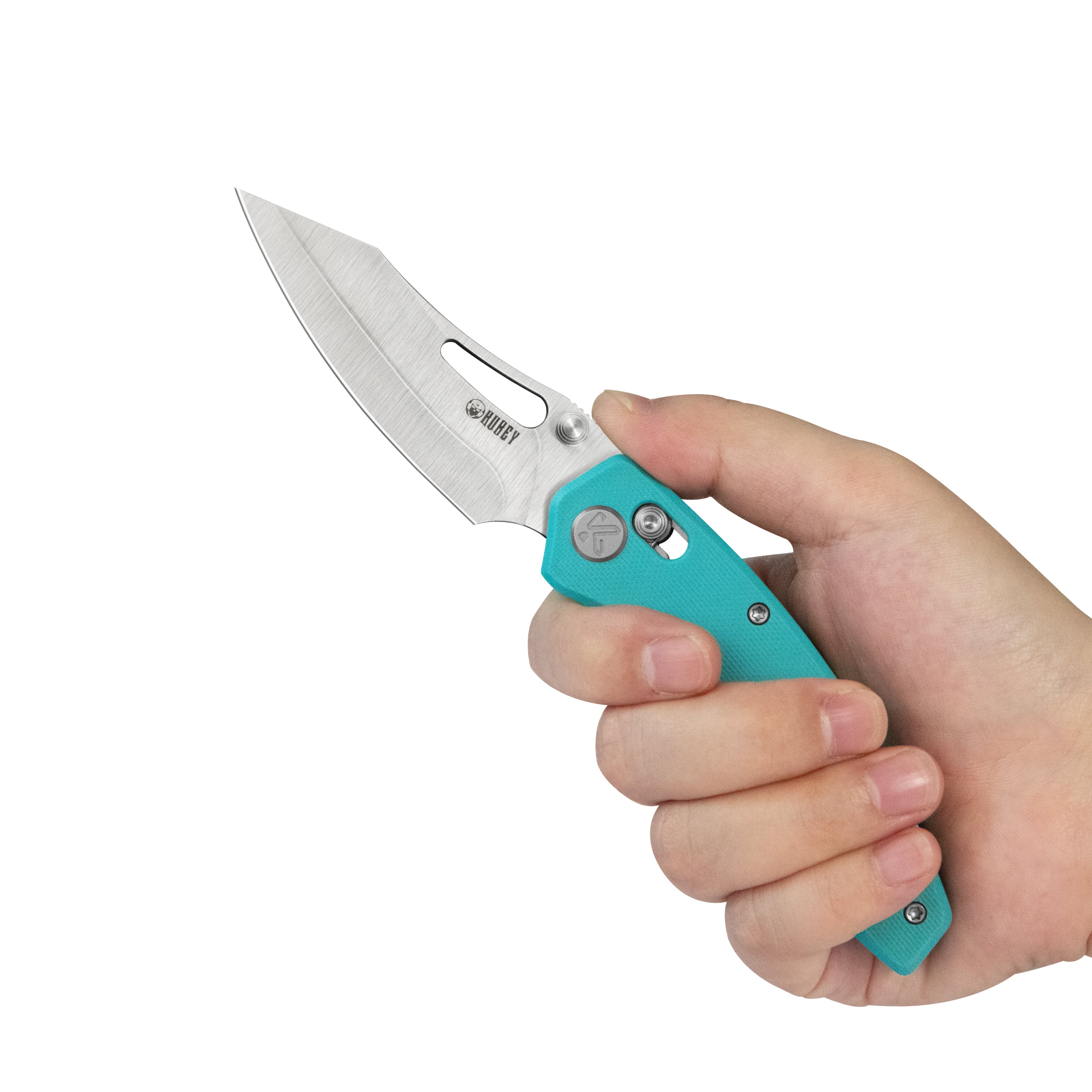 Kubey Caiman Crossbar Everyday Carry Folding Knife Tiffany Blue G10 Handle 3.1" Satin San Mai M2 KU421B