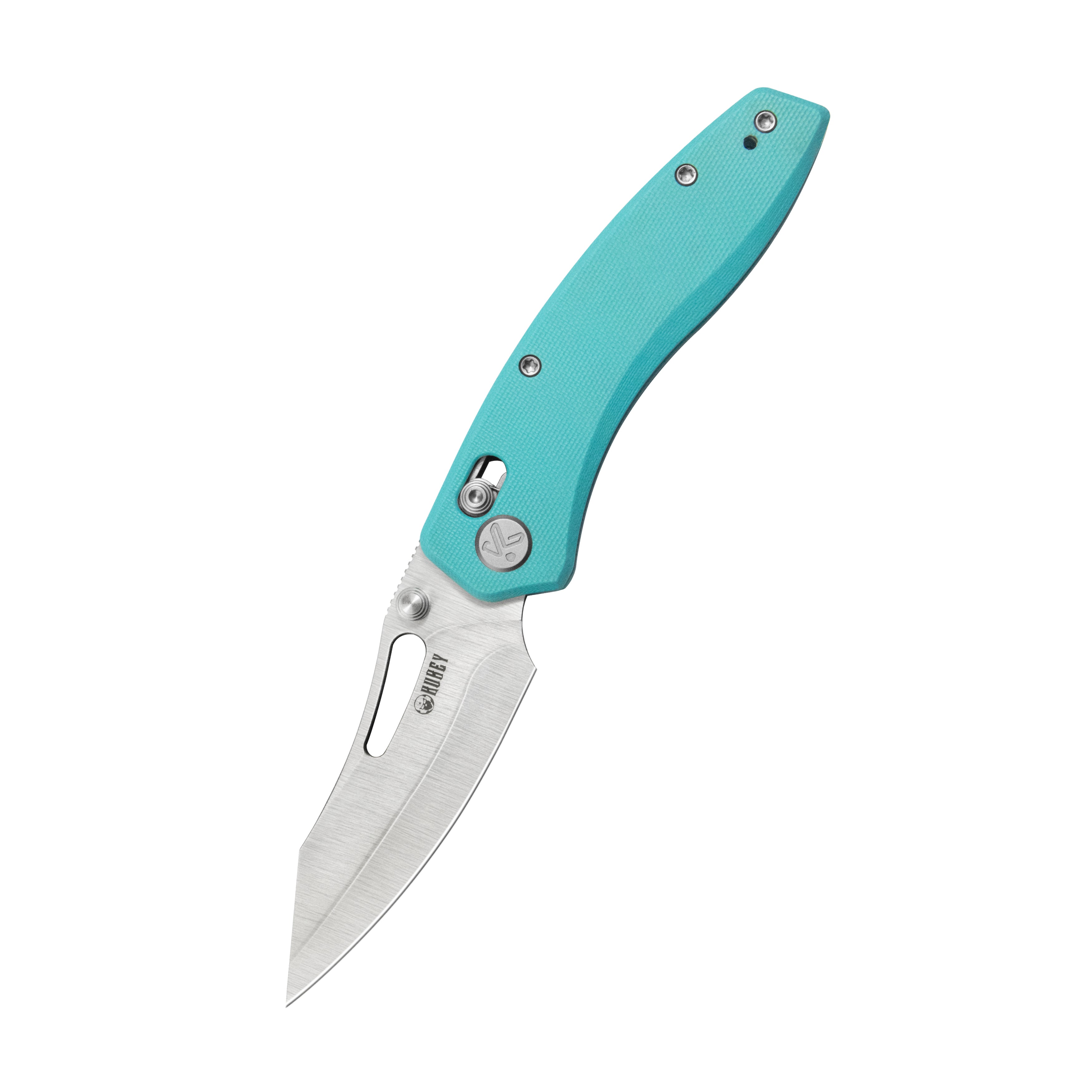 Kubey Caiman Crossbar Everyday Carry Folding Knife Tiffany Blue G10 Handle 3.1" Satin San Mai M2 KU421B