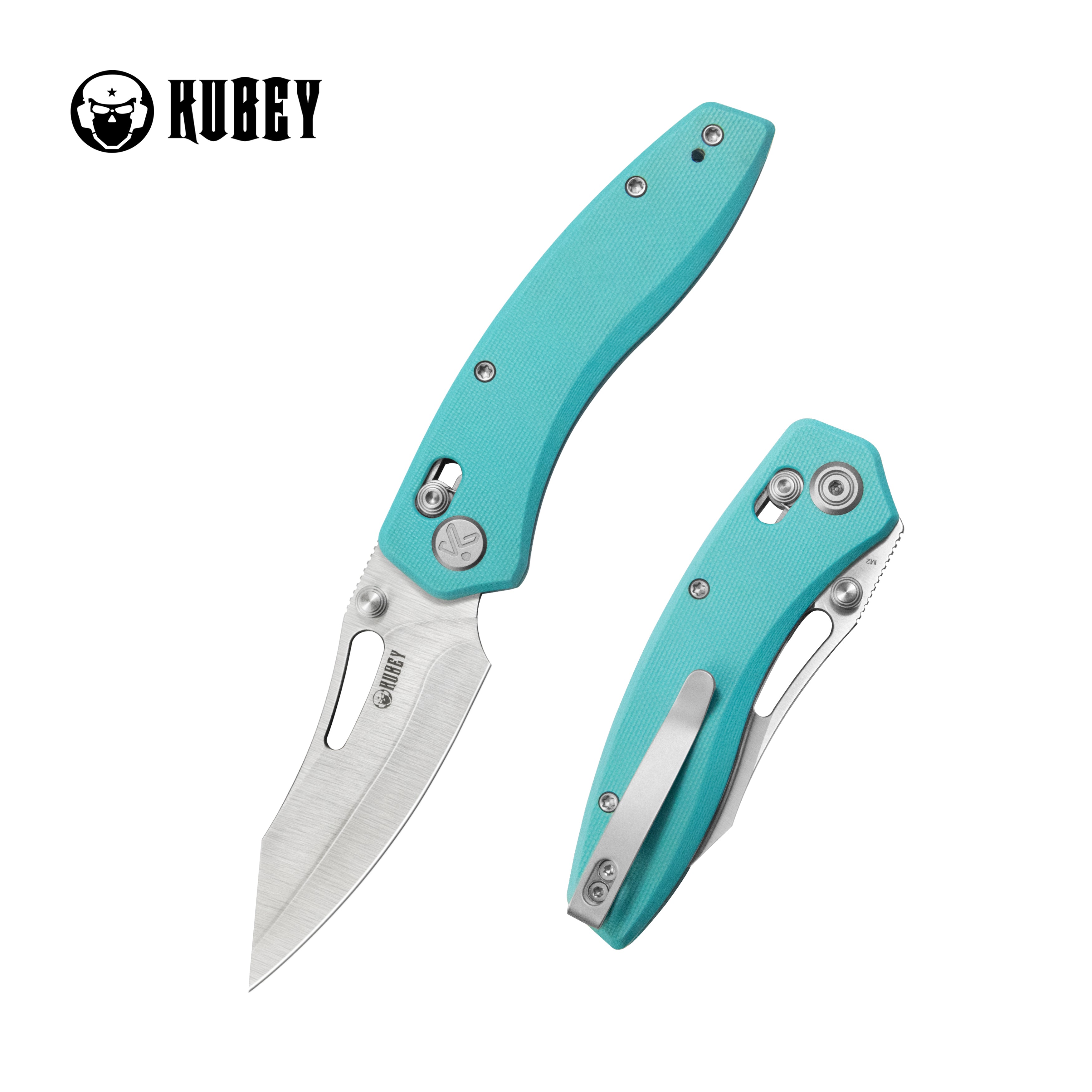 Kubey Caiman Crossbar Everyday Carry Folding Knife Tiffany Blue G10 Handle 3.1" Satin San Mai M2 KU421B