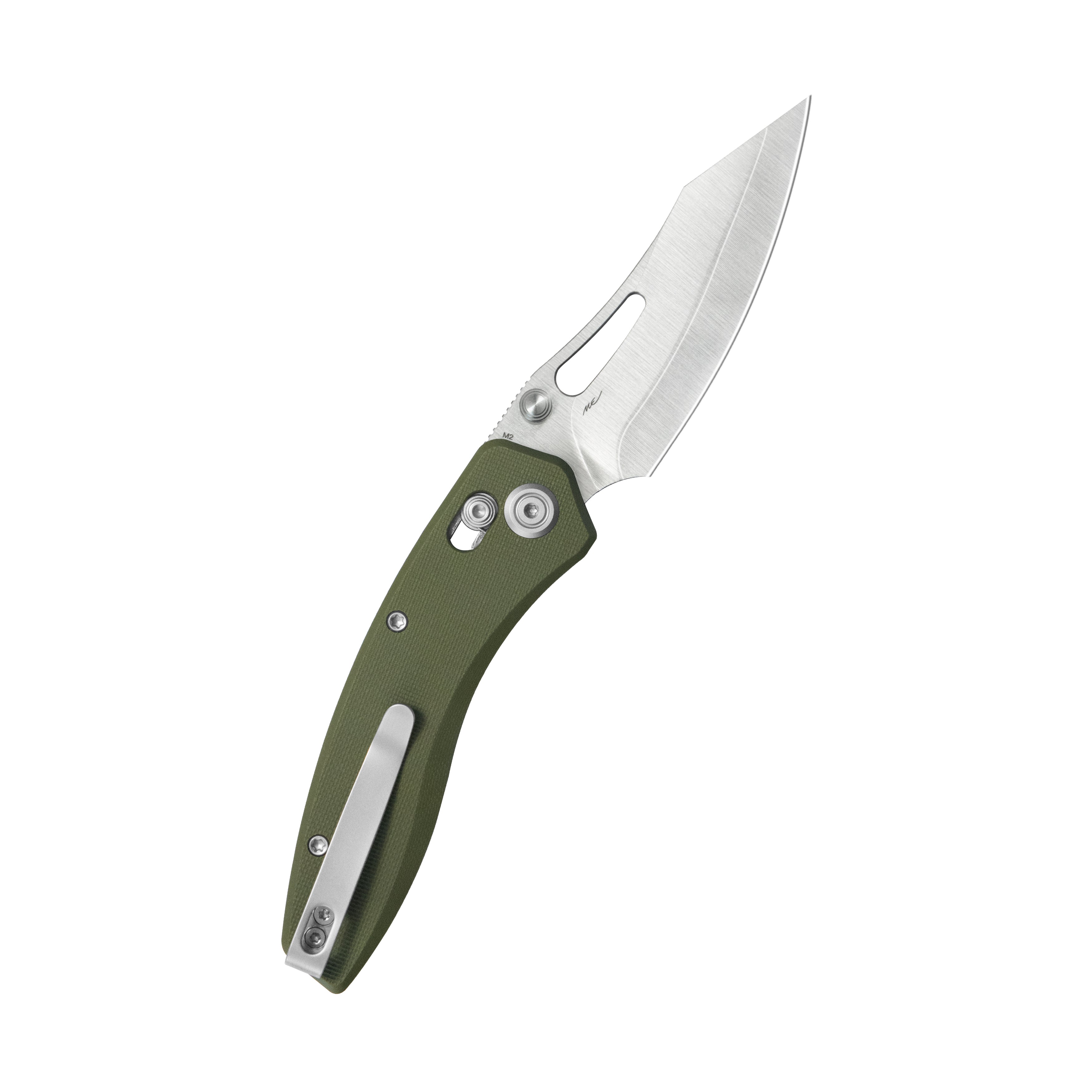 Kubey Caiman Crossbar Everyday Carry Folding Knife Green G10 Handle 3.1" Satin San Mai M2 KU421C
