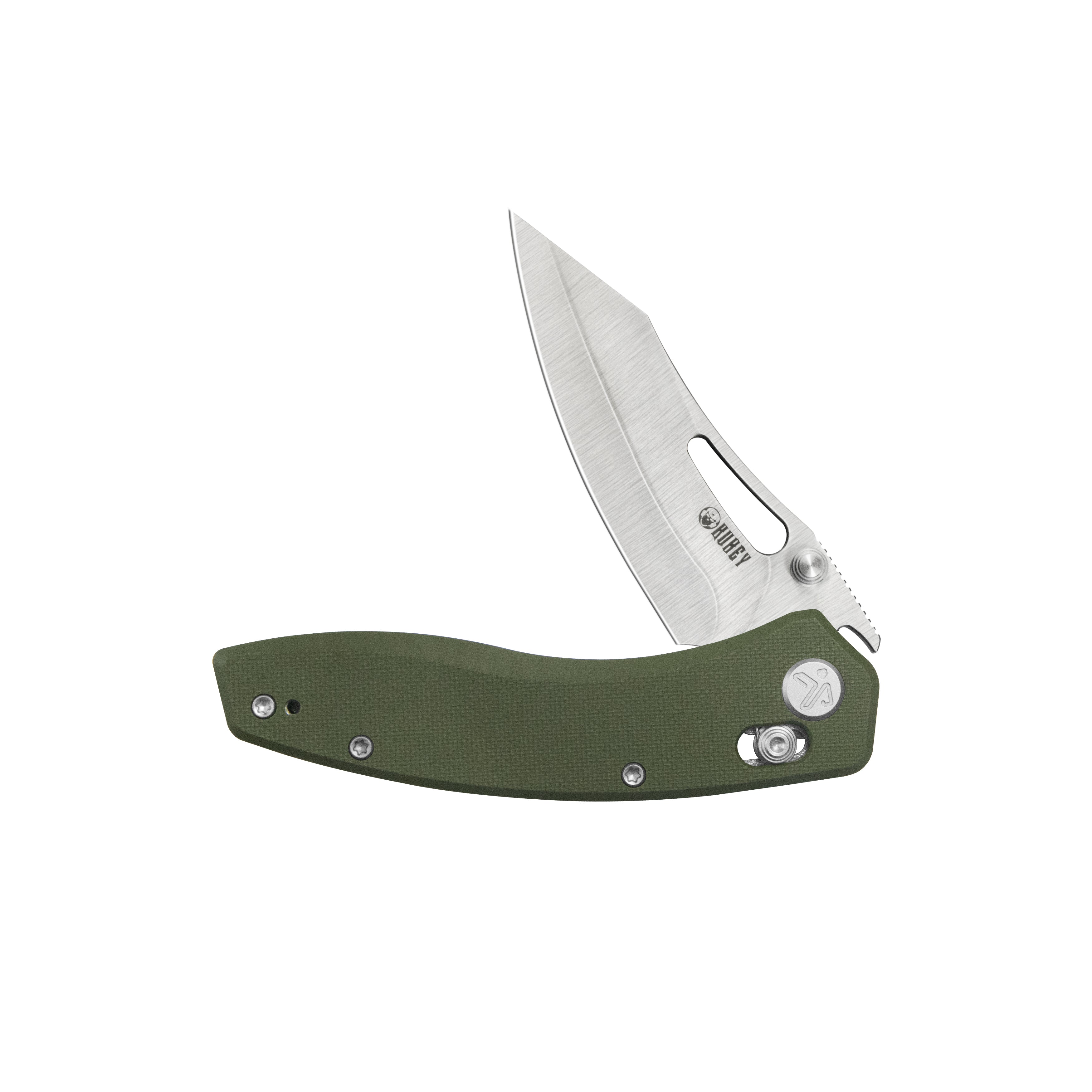 Kubey Caiman Crossbar Everyday Carry Folding Knife Green G10 Handle 3.1" Satin San Mai M2 KU421C