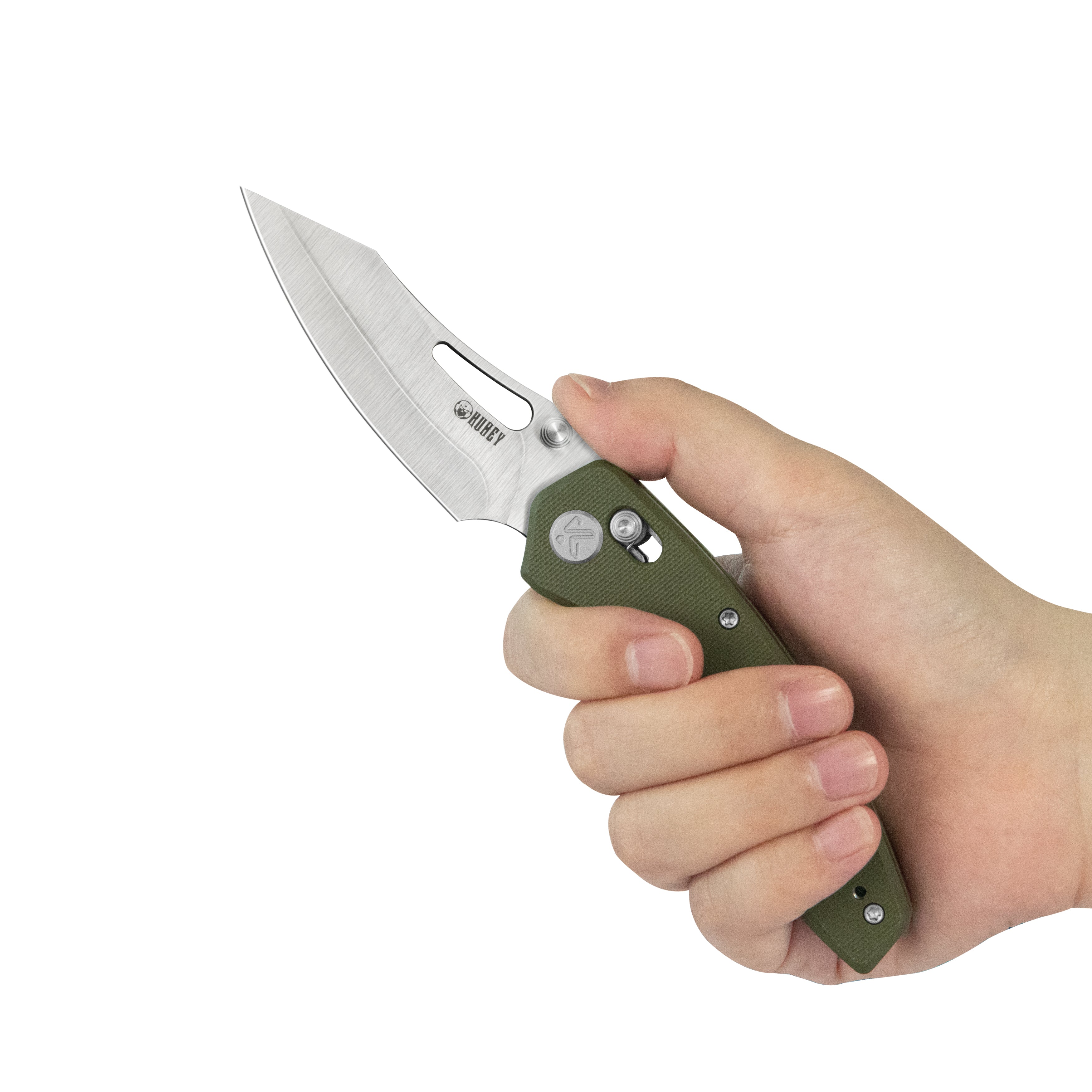 Kubey Caiman Crossbar Everyday Carry Folding Knife Green G10 Handle 3.1" Satin San Mai M2 KU421C