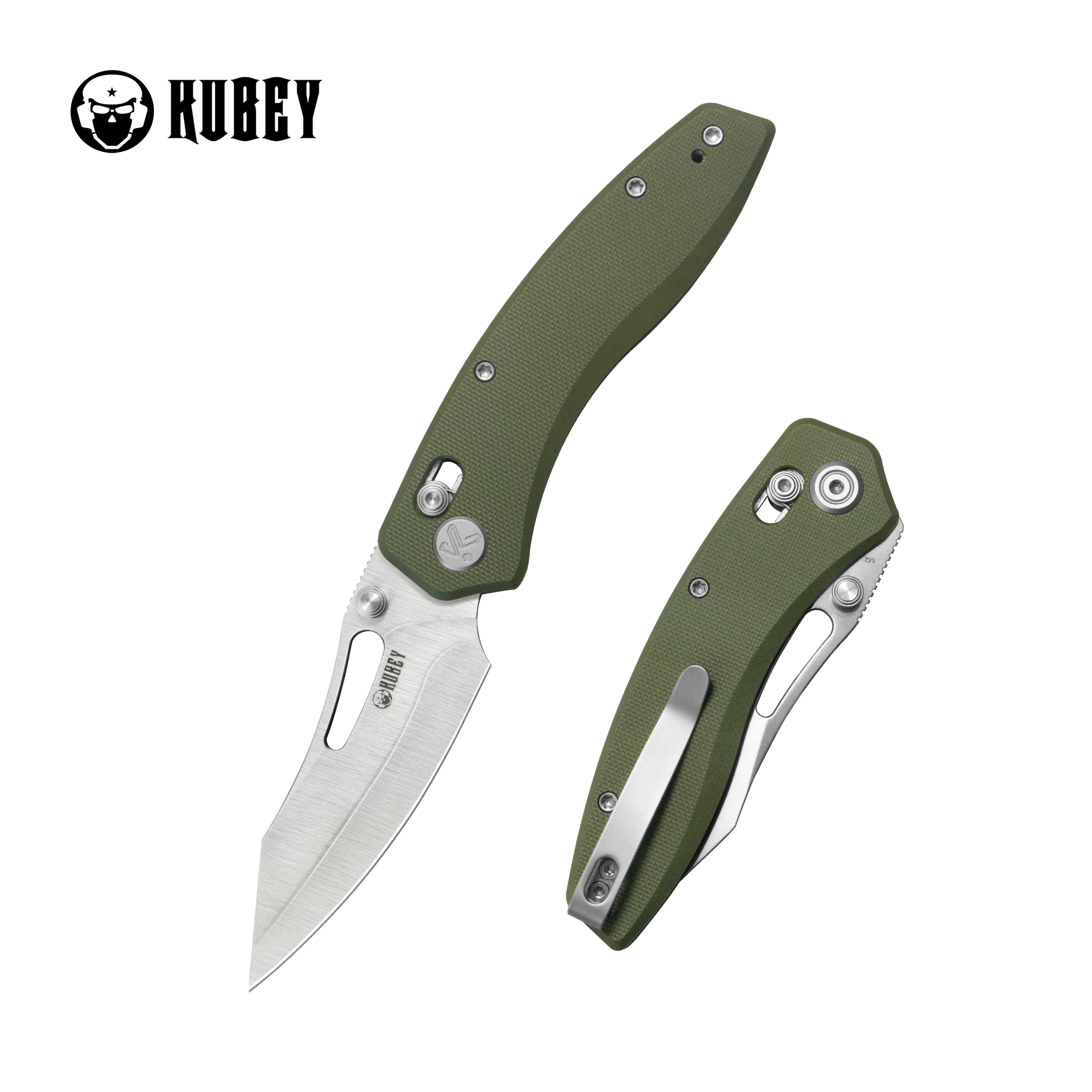 Kubey Caiman Crossbar Everyday Carry Folding Knife Green G10 Handle 3.1" Satin San Mai M2 KU421C