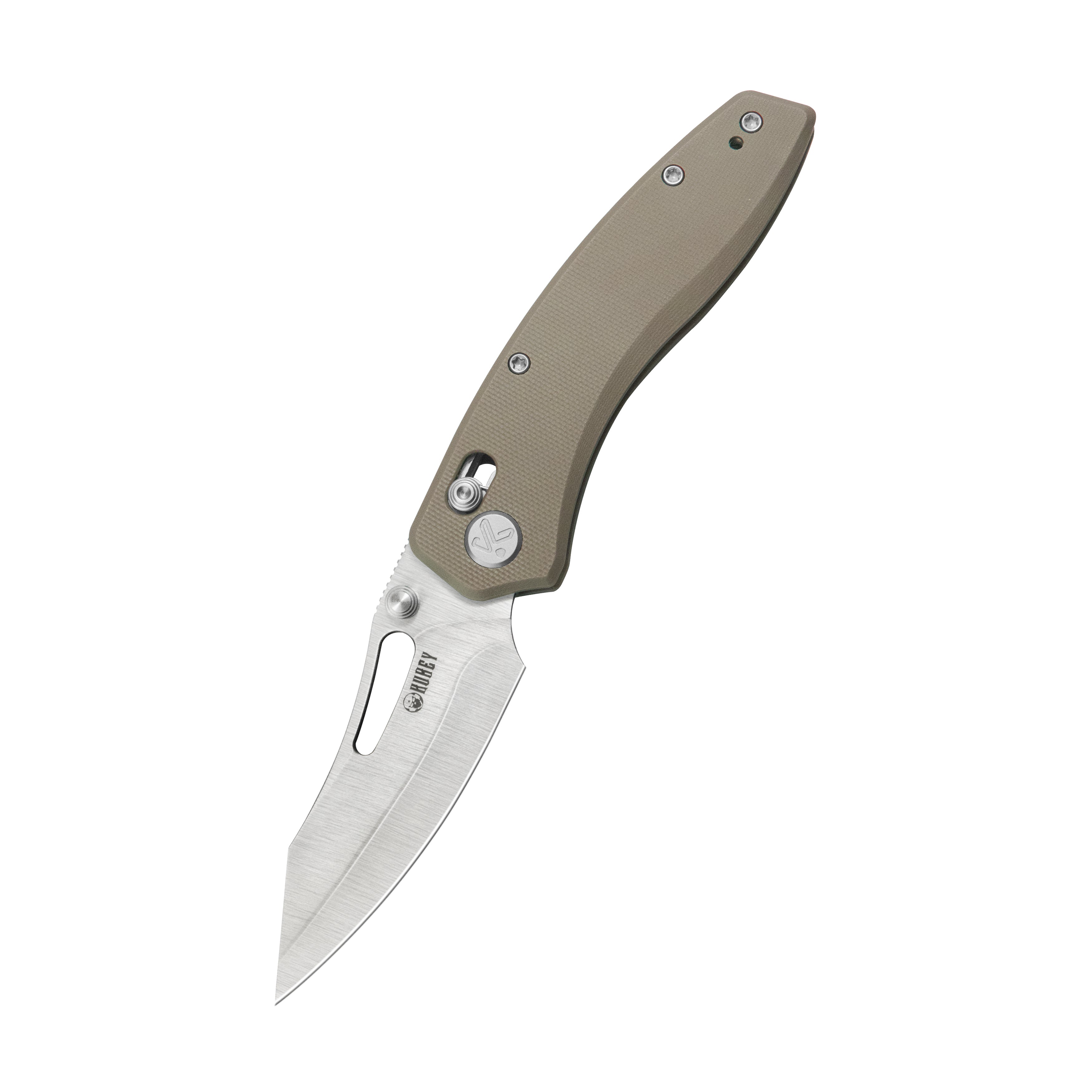 Kubey Caiman Crossbar Everyday Carry Folding Knife  G10 Khaki Handle 3.1" Satin San Mai M2 KU421D