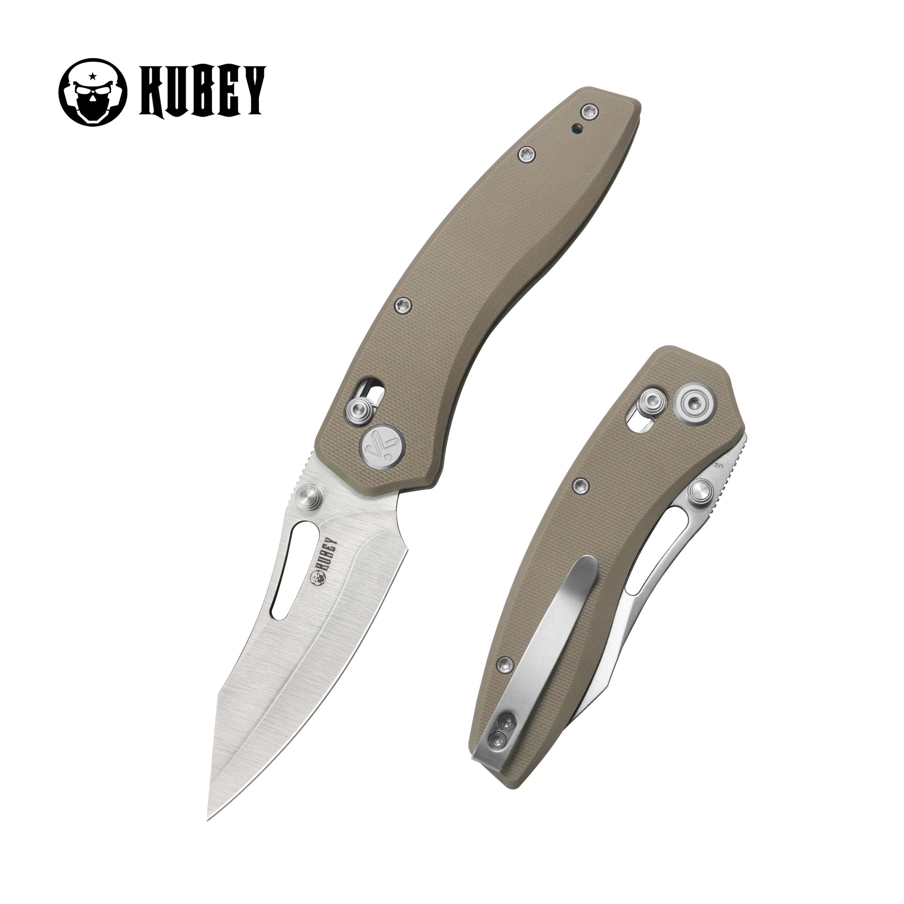 Kubey Caiman Crossbar Everyday Carry Folding Knife G10 Khaki Handle 3.1" Satin San Mai M2 KU421D