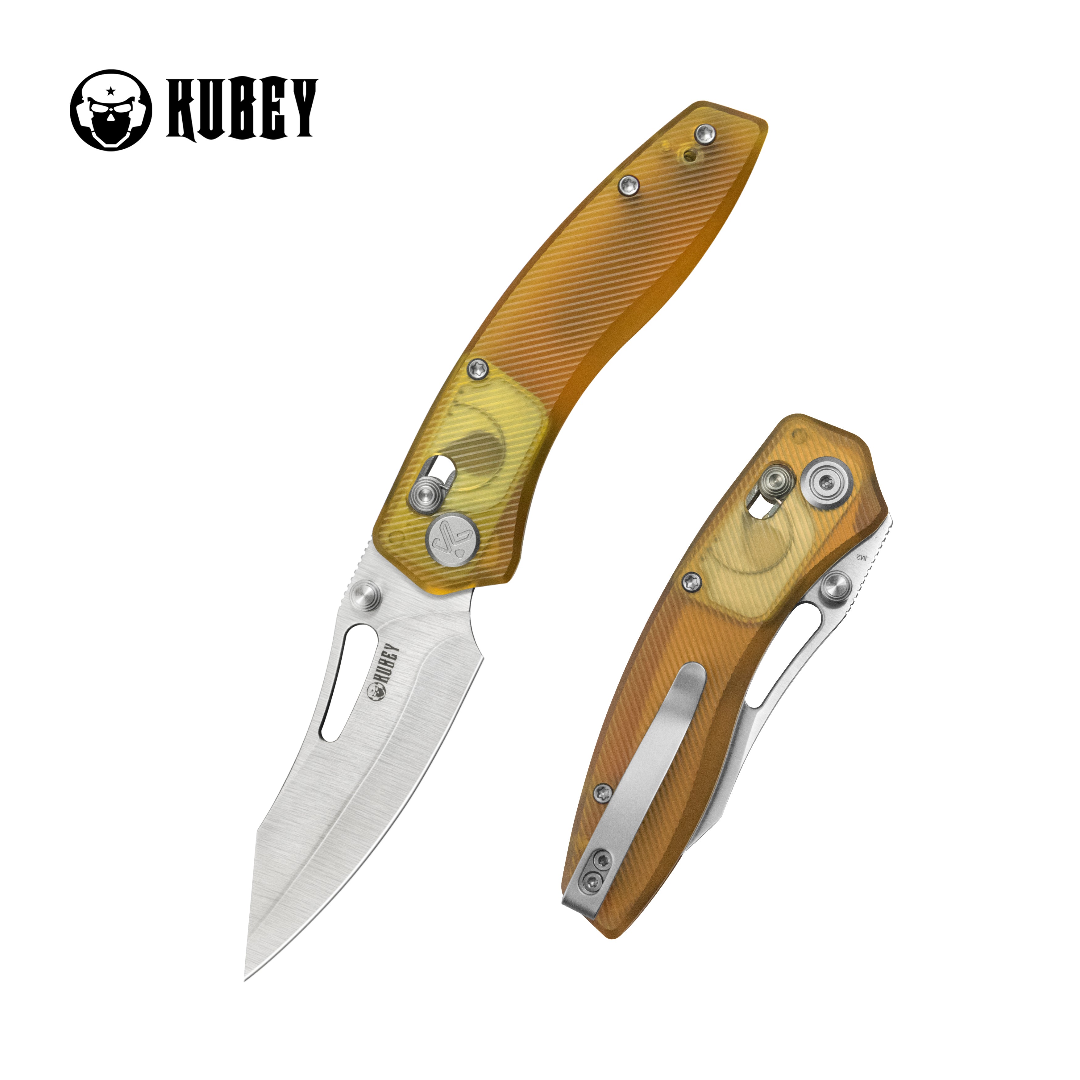 Kubey Caiman Crossbar Everyday Carry Folding Knife Ultem Handle 3.1" Satin San Mai M2 KU421E