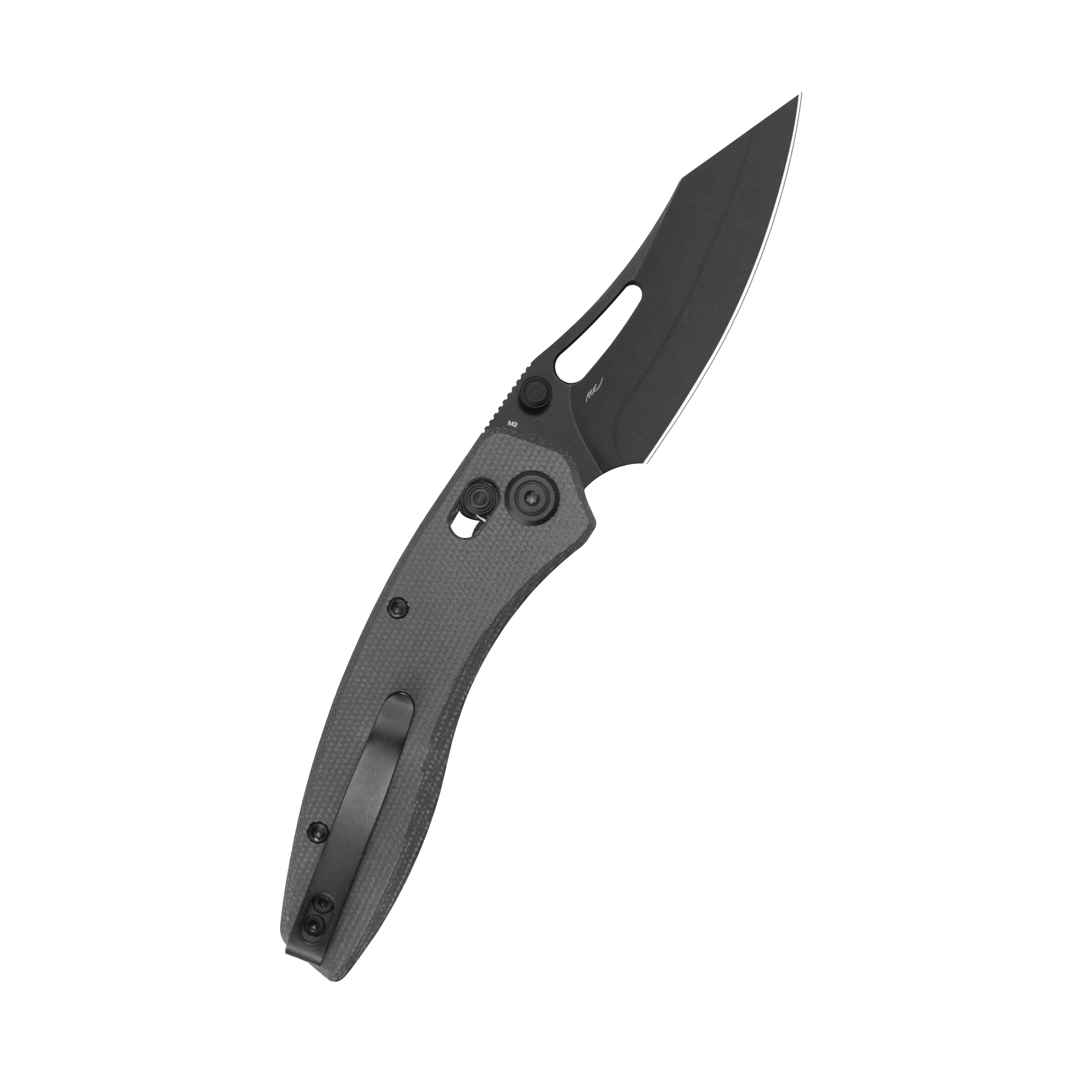 Kubey Caiman Crossbar Everyday Carry Folding Knife Black Micarta Handle 3.1" Blackwash San Mai M2 KU421F