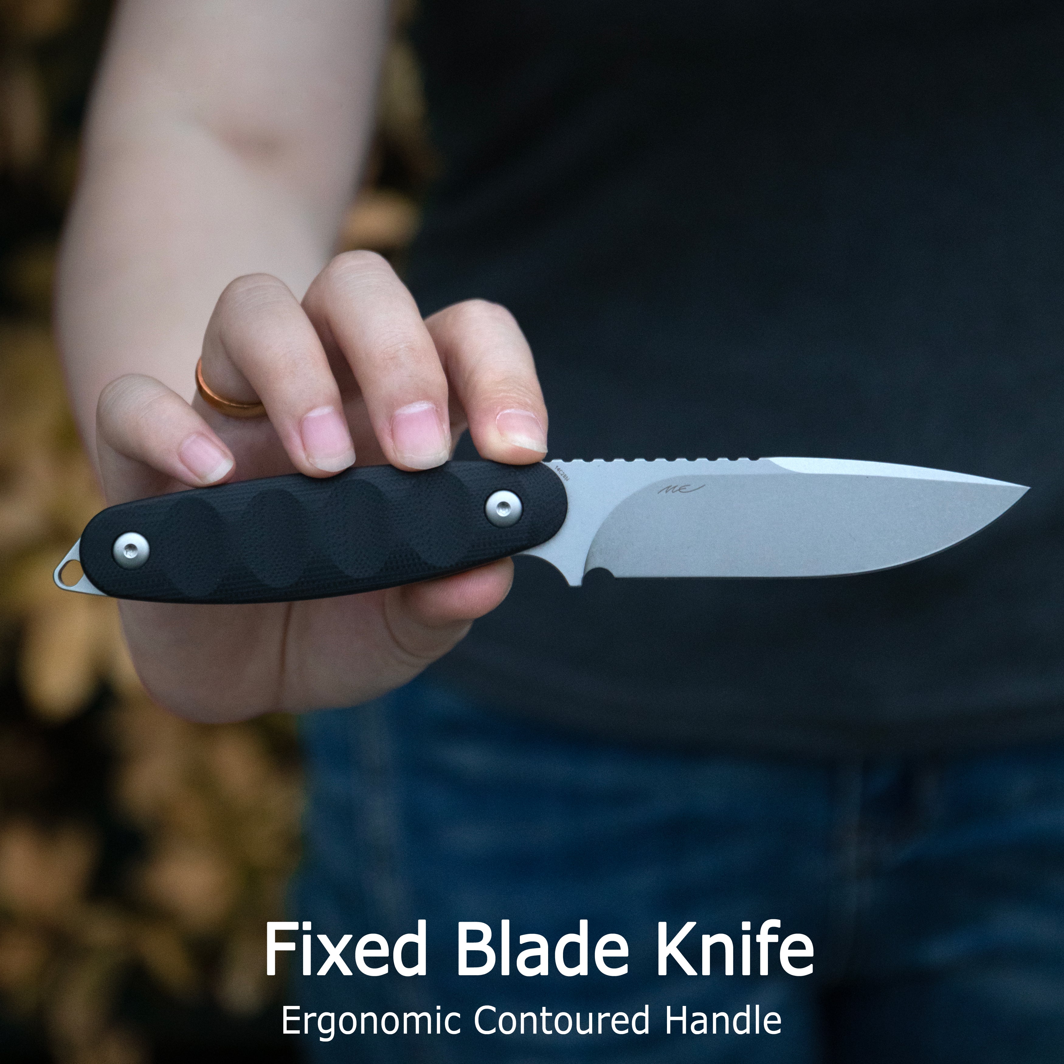 Kubey Civet Fixed Blade Knife Black G-10 Handle 3.74" Beadblast 14C28N Blade KU425A