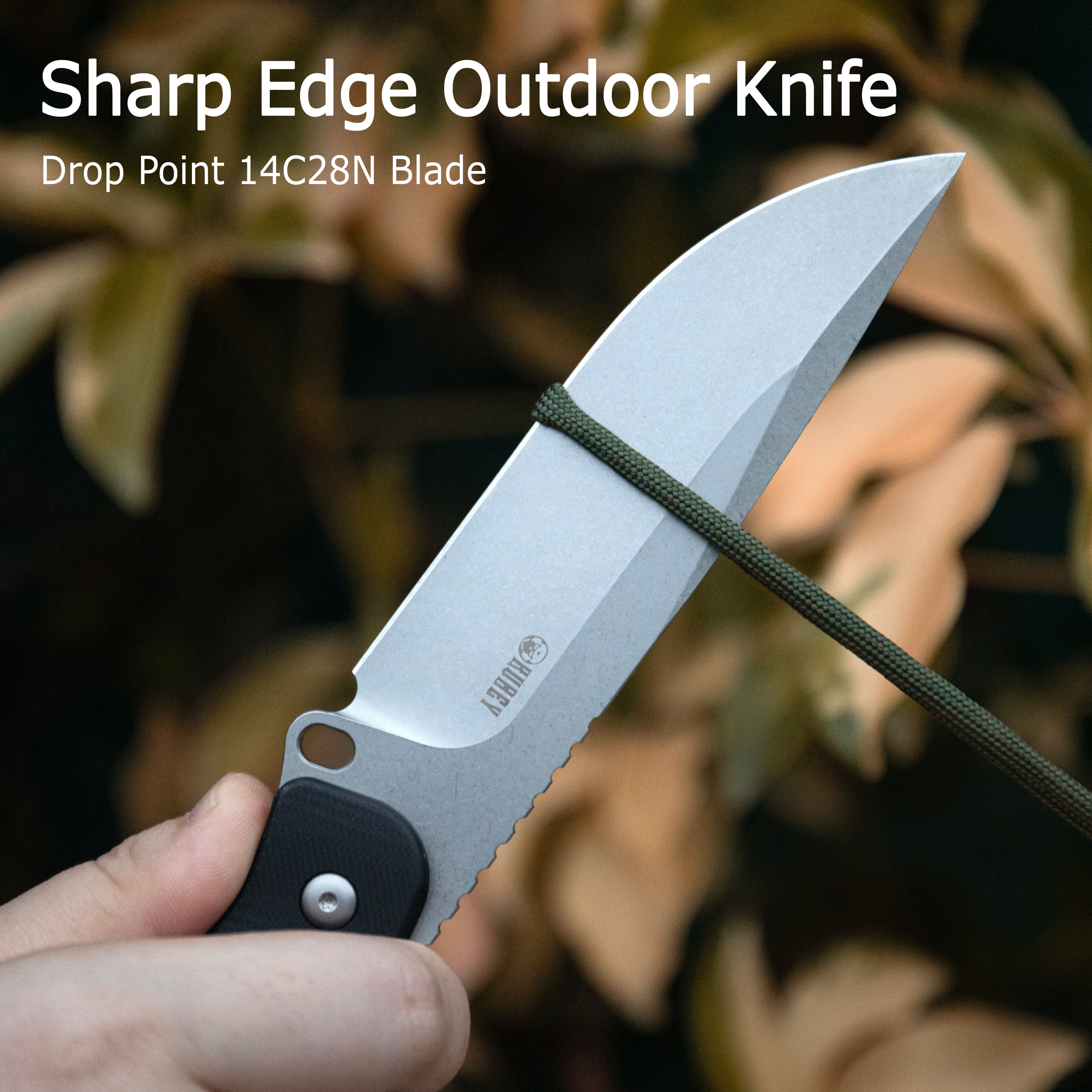 Kubey Bearcat Fixed Blade Knife Black G-10 Handle 4.73" Beadblast 14C28N Blade KU426A