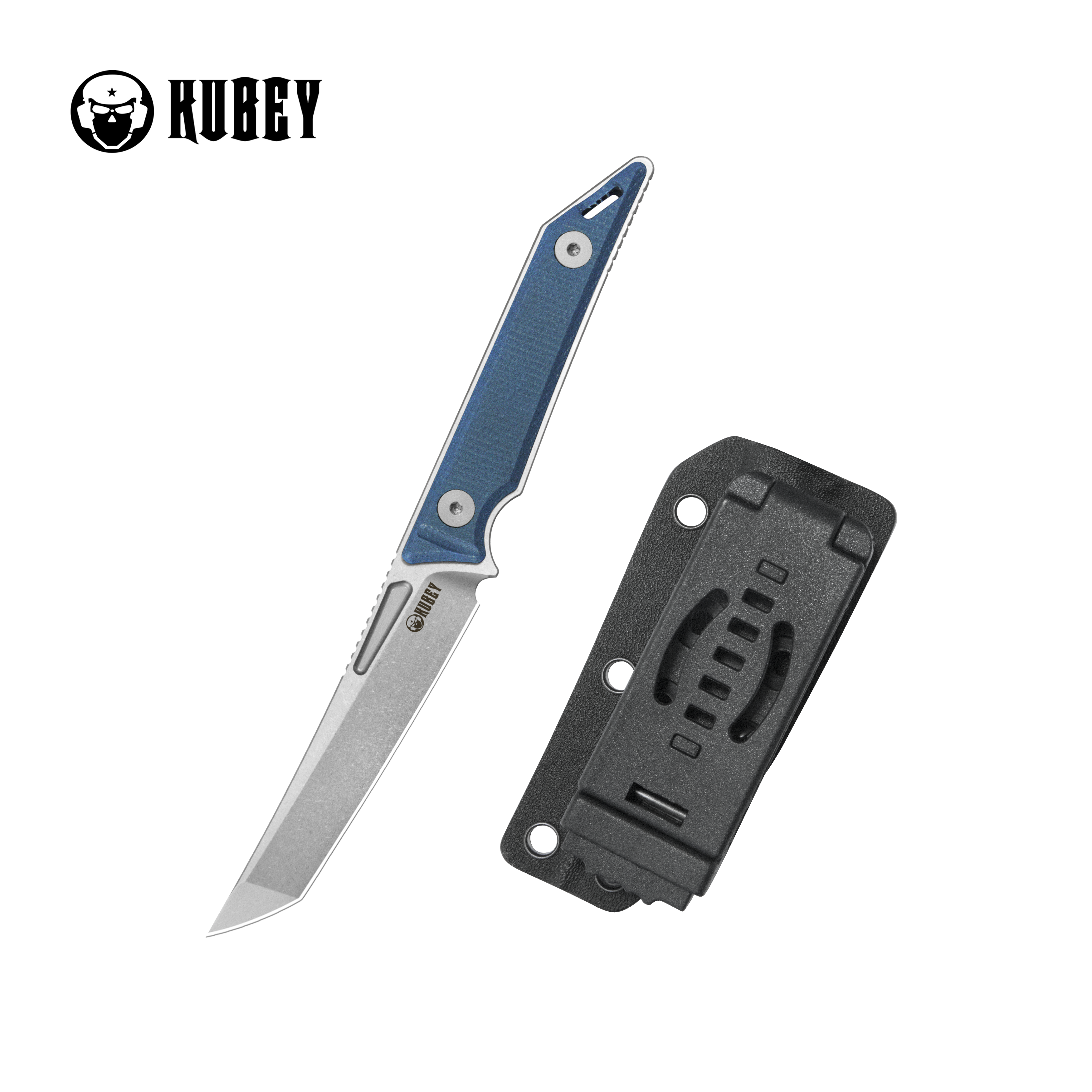 Kubey Goliath Fixed Blade Knife Blue Micarta Handle 2.60" Beadblast 14C28N KU430C
