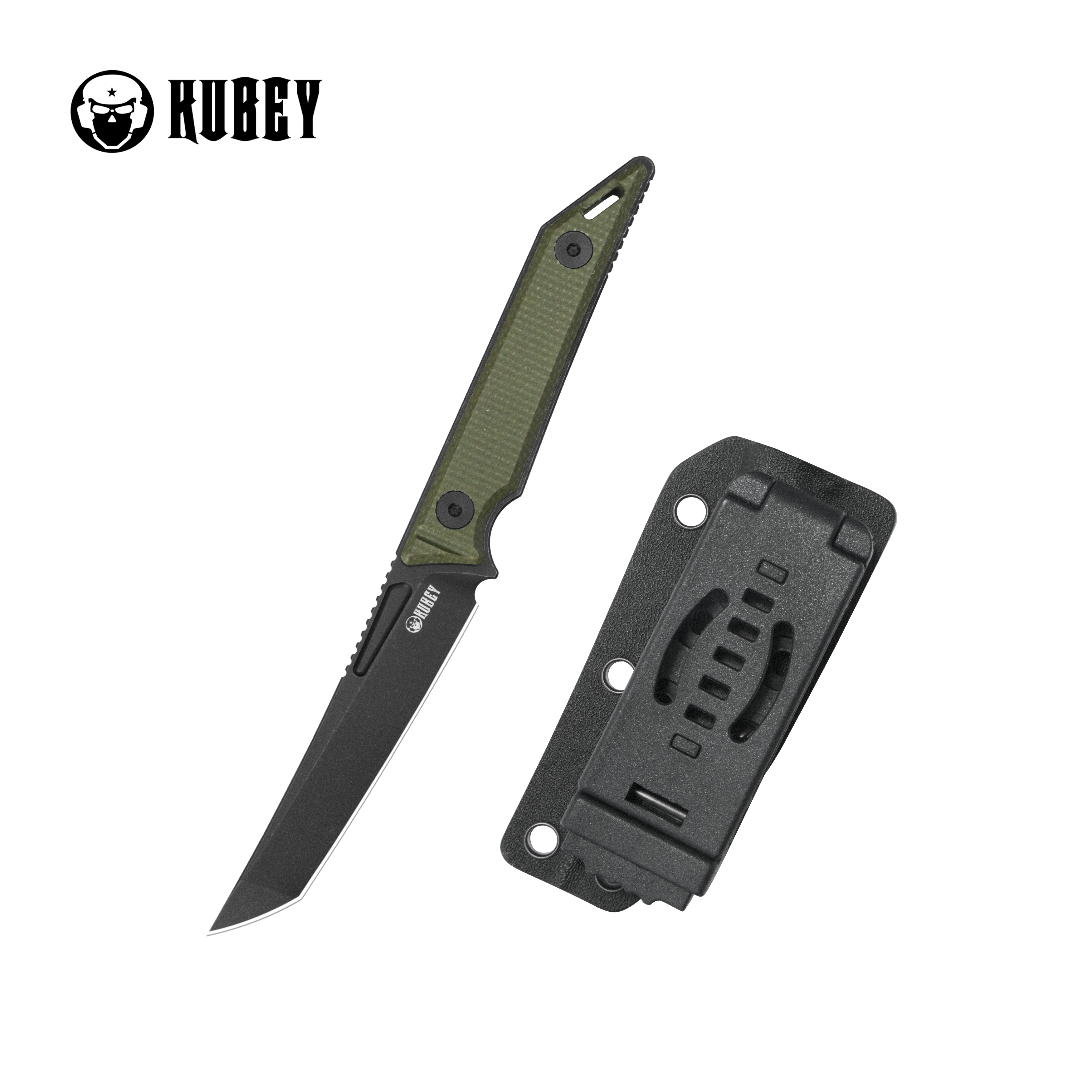 Kubey Goliath Fixed Blade Knife Green Micarta Handle 2.60" Blackwash 14C28N KU430F