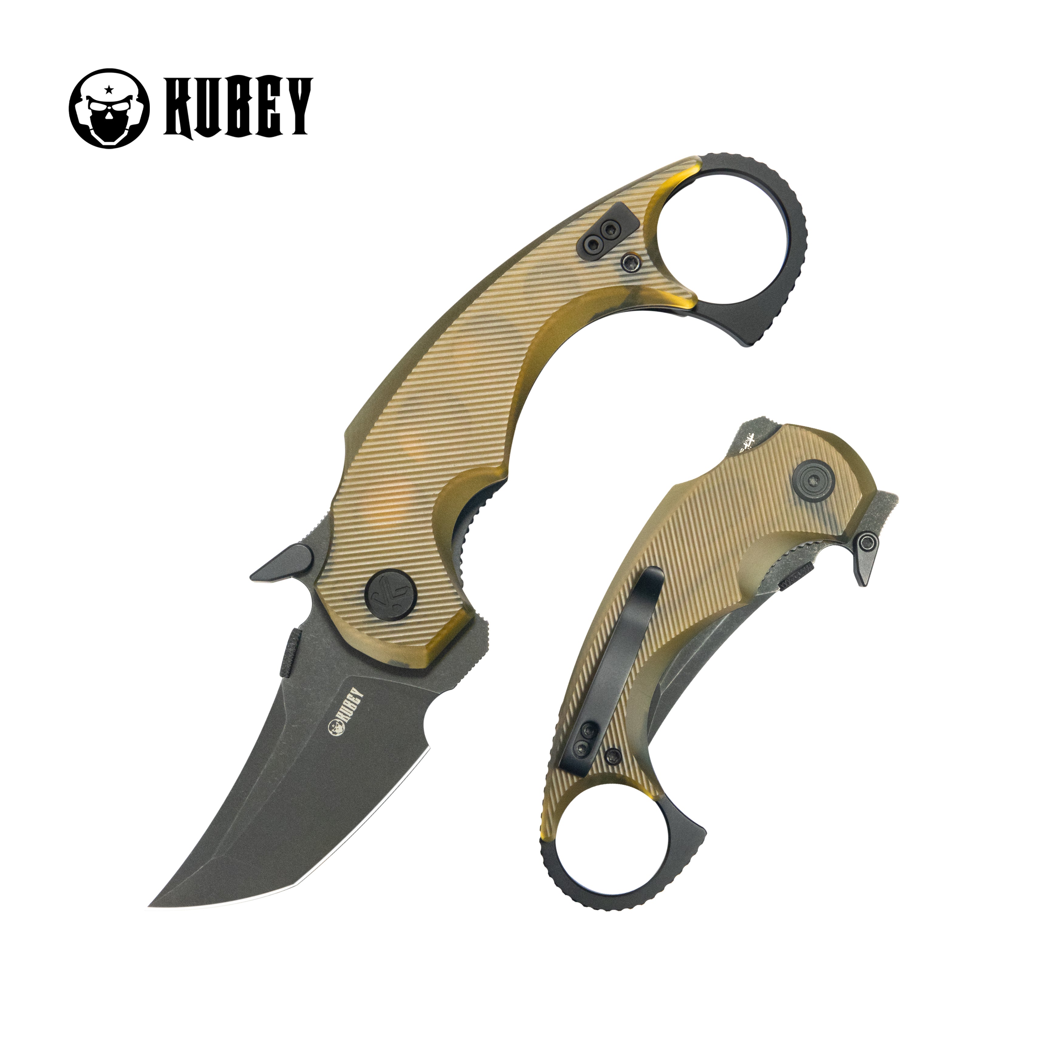 Kubey Jaw Tanto Karambit Folding Knife Ultem Handle 2.52" Blackwash 14C28N Blade KU439E