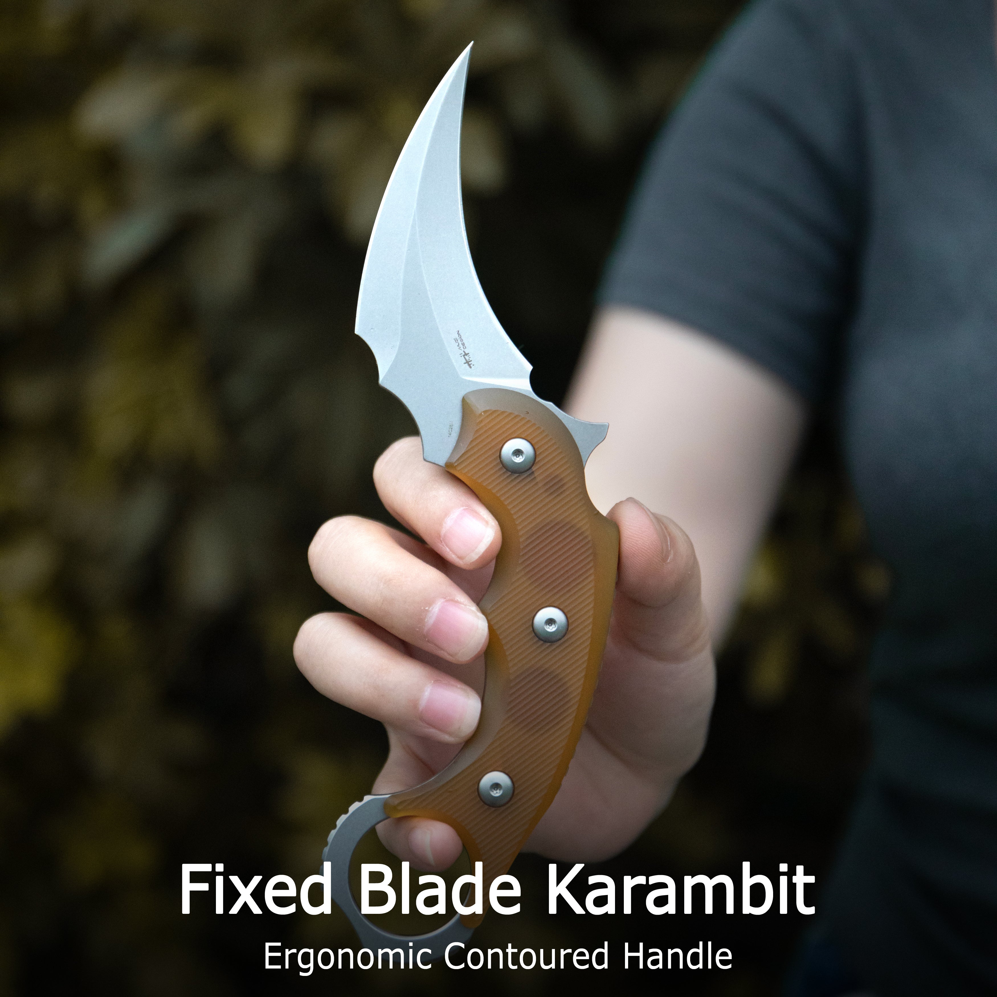Kubey Velociraptor Pikal Karambit Fixed Blade Knife G-10 Handle 2.99" Beadblast 14C28N Blade KU448A