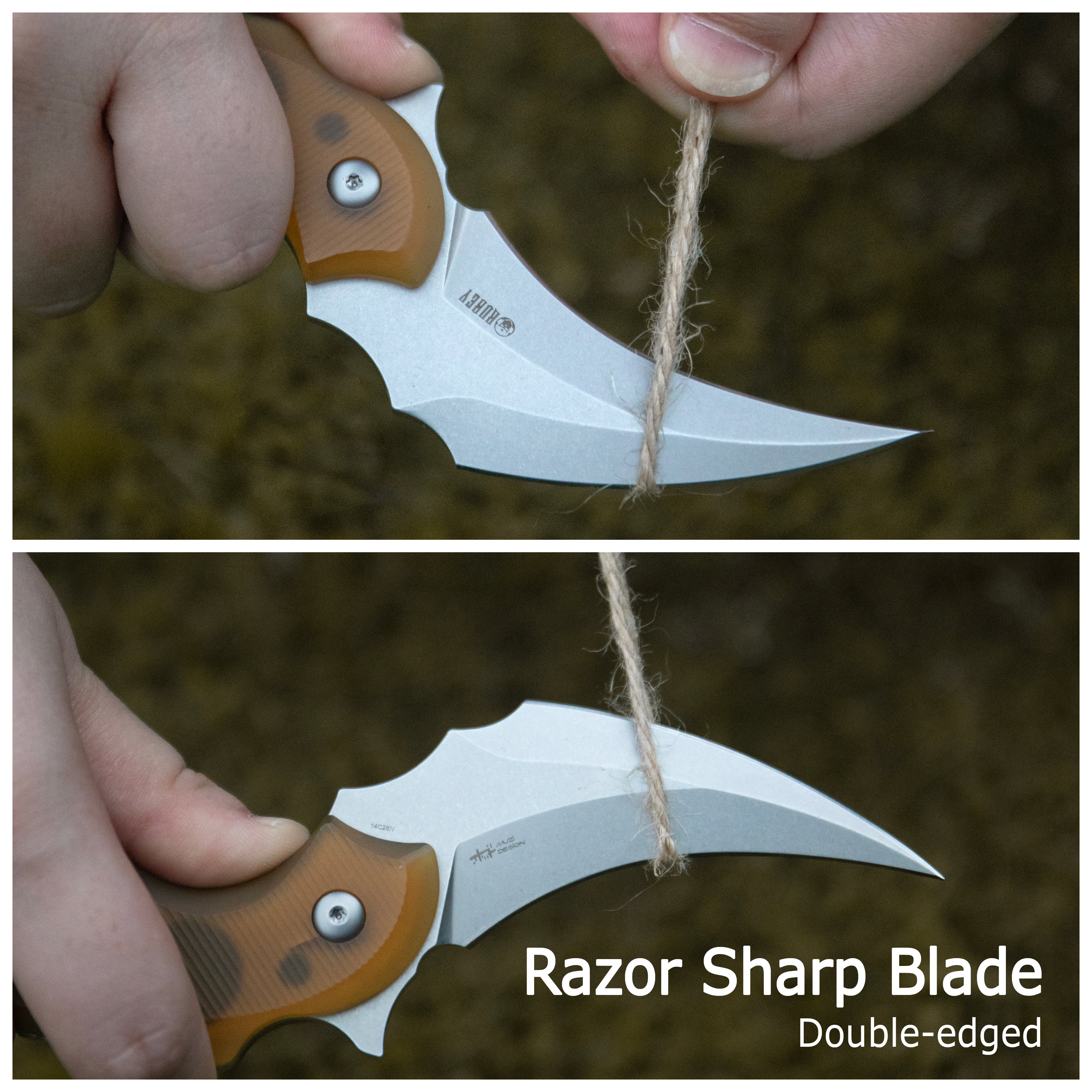 Kubey Velociraptor Pikal Karambit Fixed Blade Knife G-10 Handle 2.99" Beadblast 14C28N Blade KU448A