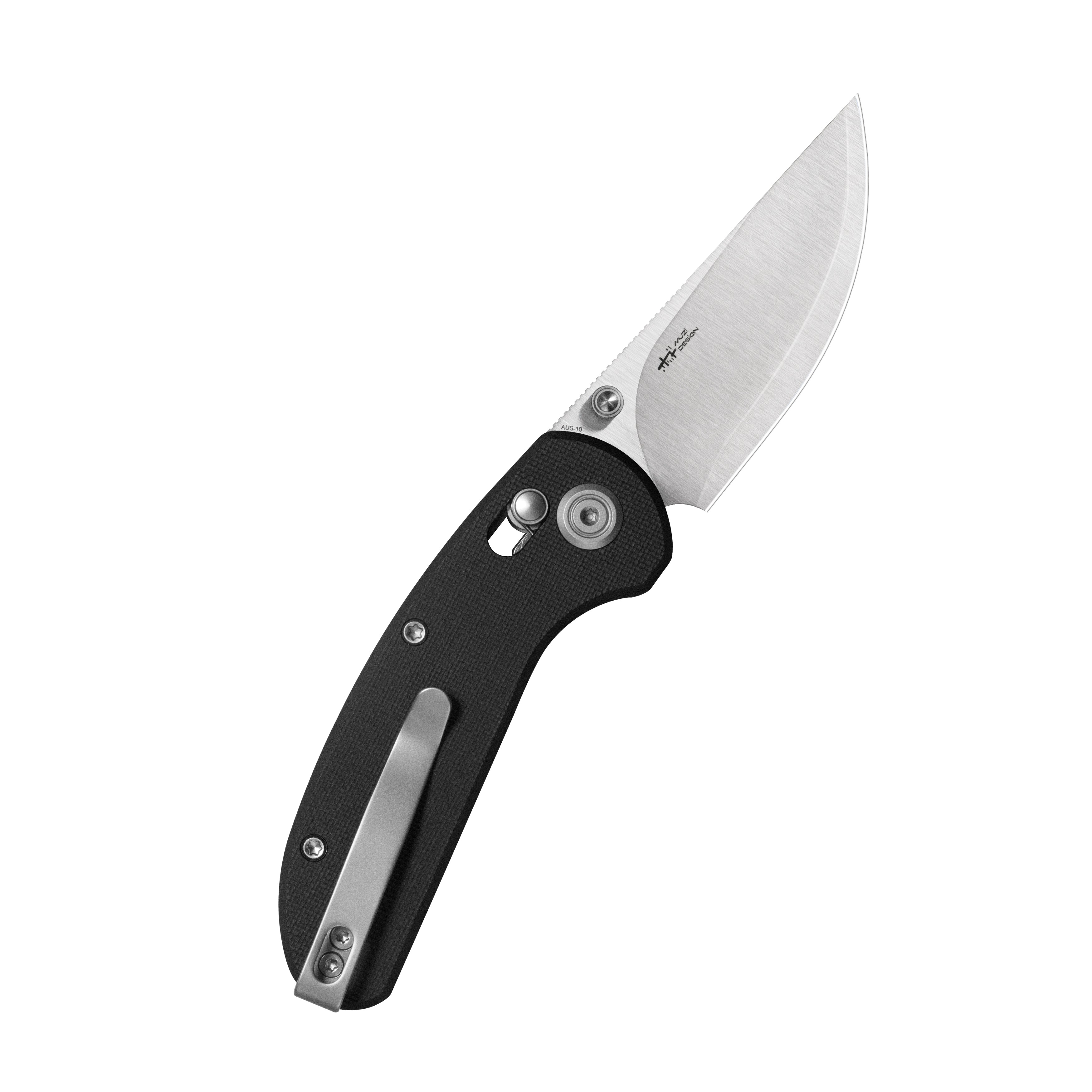 Kubey Sparrow Crossbar Lock Everyday Carry Folding Knife Black G10 Handle 2.2" Satin AUS-10 San Mai KU449A