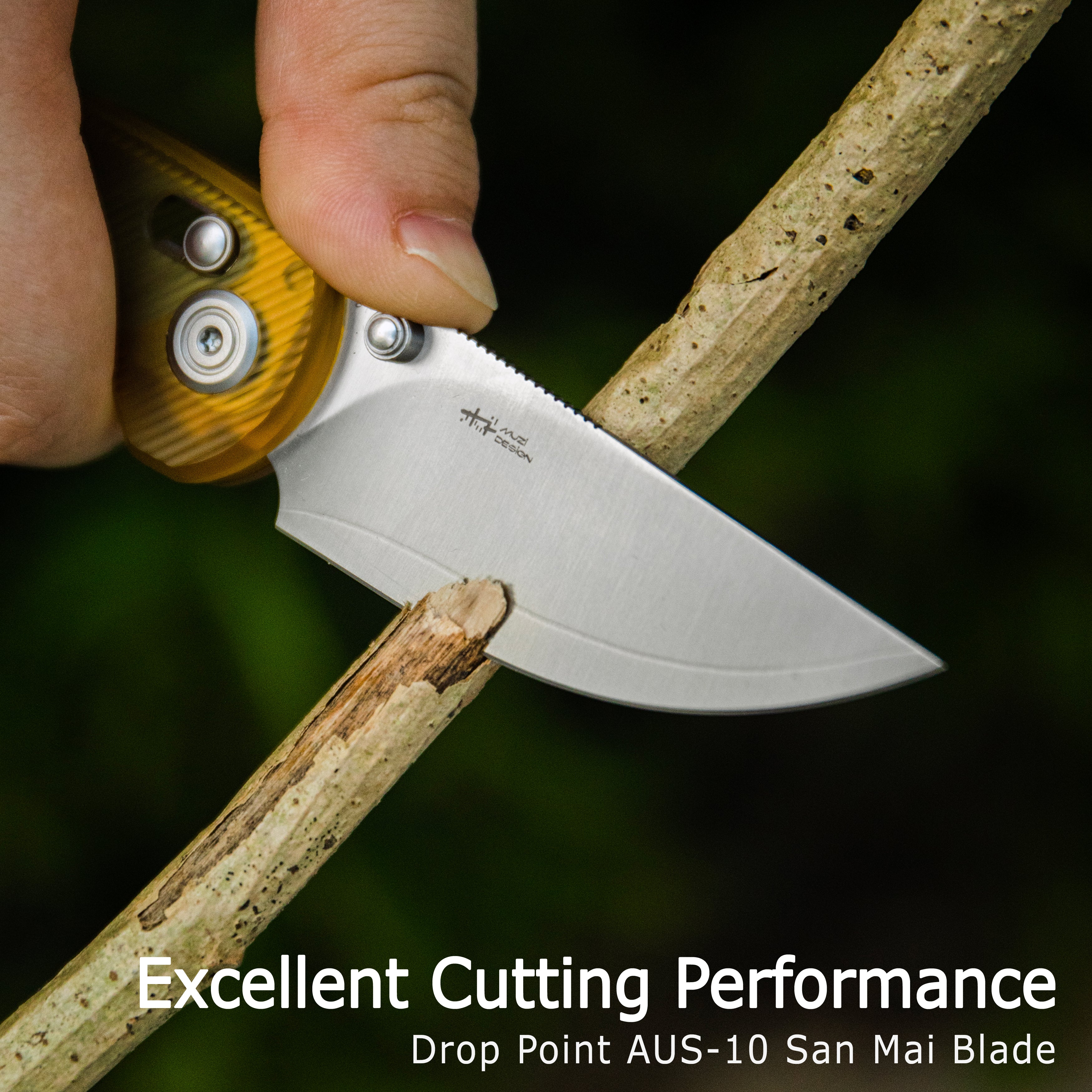 Kubey Sparrow Crossbar Lock Everyday Carry Folding Knife Black G10 Handle 2.2" Satin AUS-10 San Mai KU449A