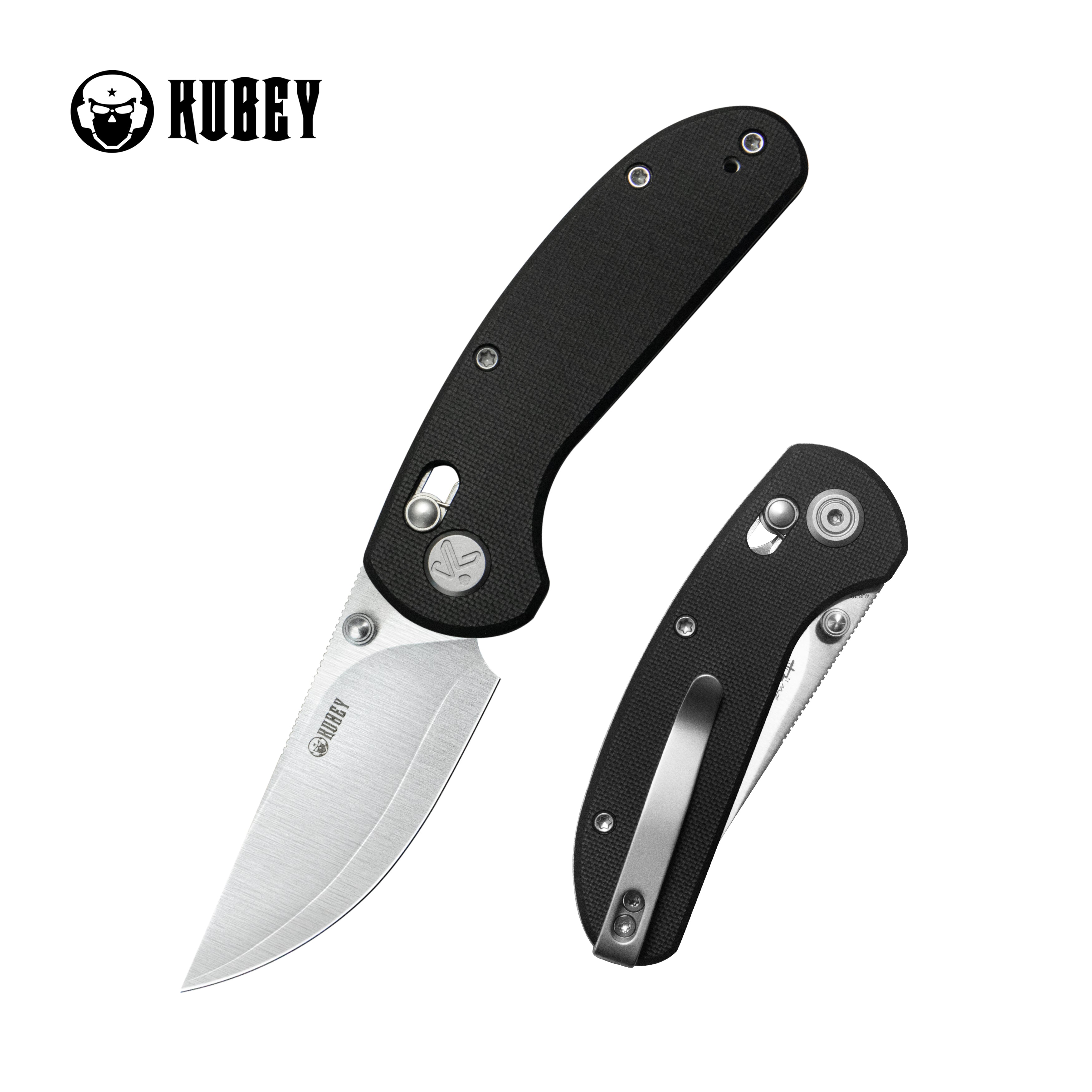 Kubey Sparrow Crossbar Lock Everyday Carry Folding Knife Black G10 Handle 2.2" Satin AUS-10 San Mai KU449A