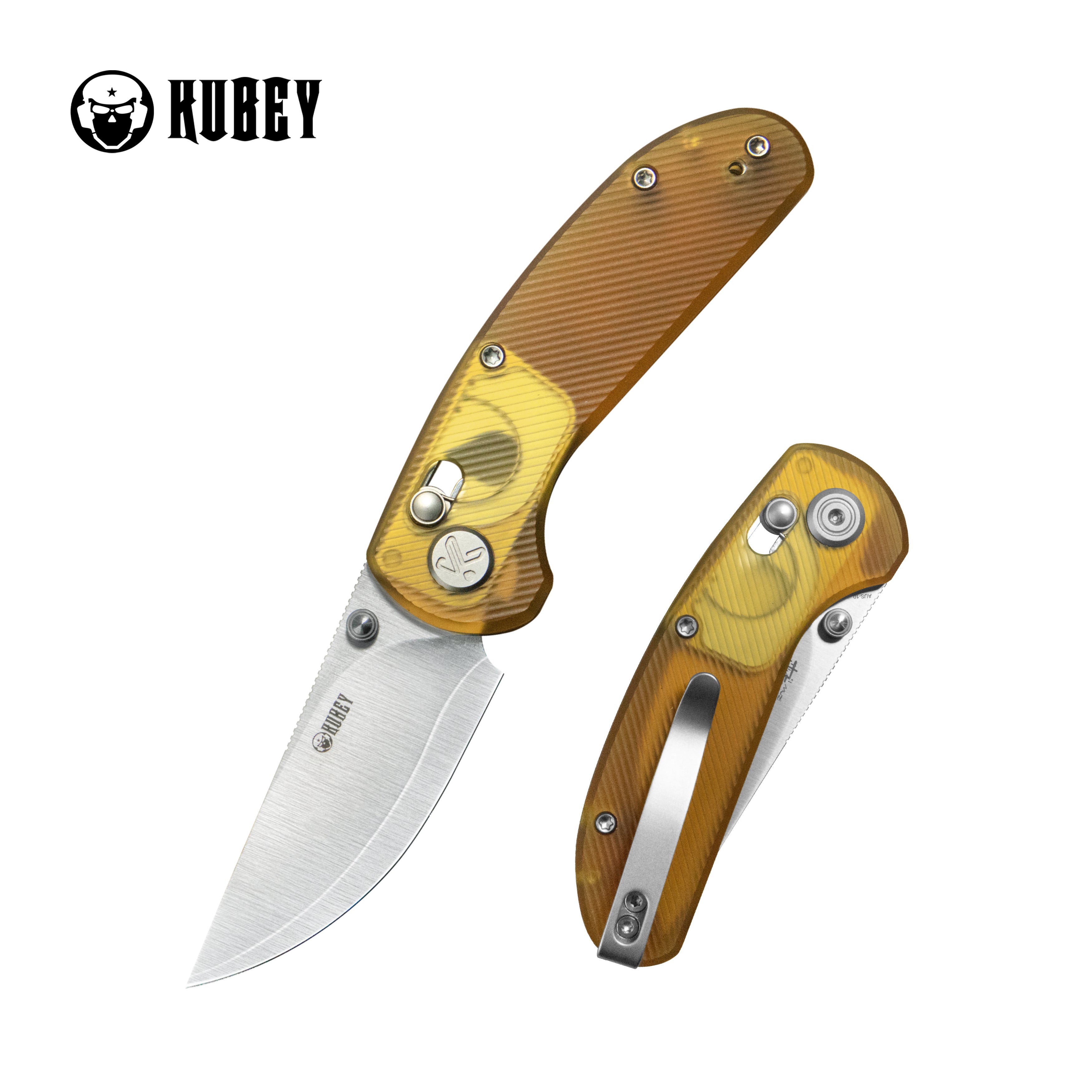 Kubey Sparrow Crossbar Lock Everyday Carry Folding Knife Ultem Handle 2.2" Satin AUS-10 San Mai KU449B
