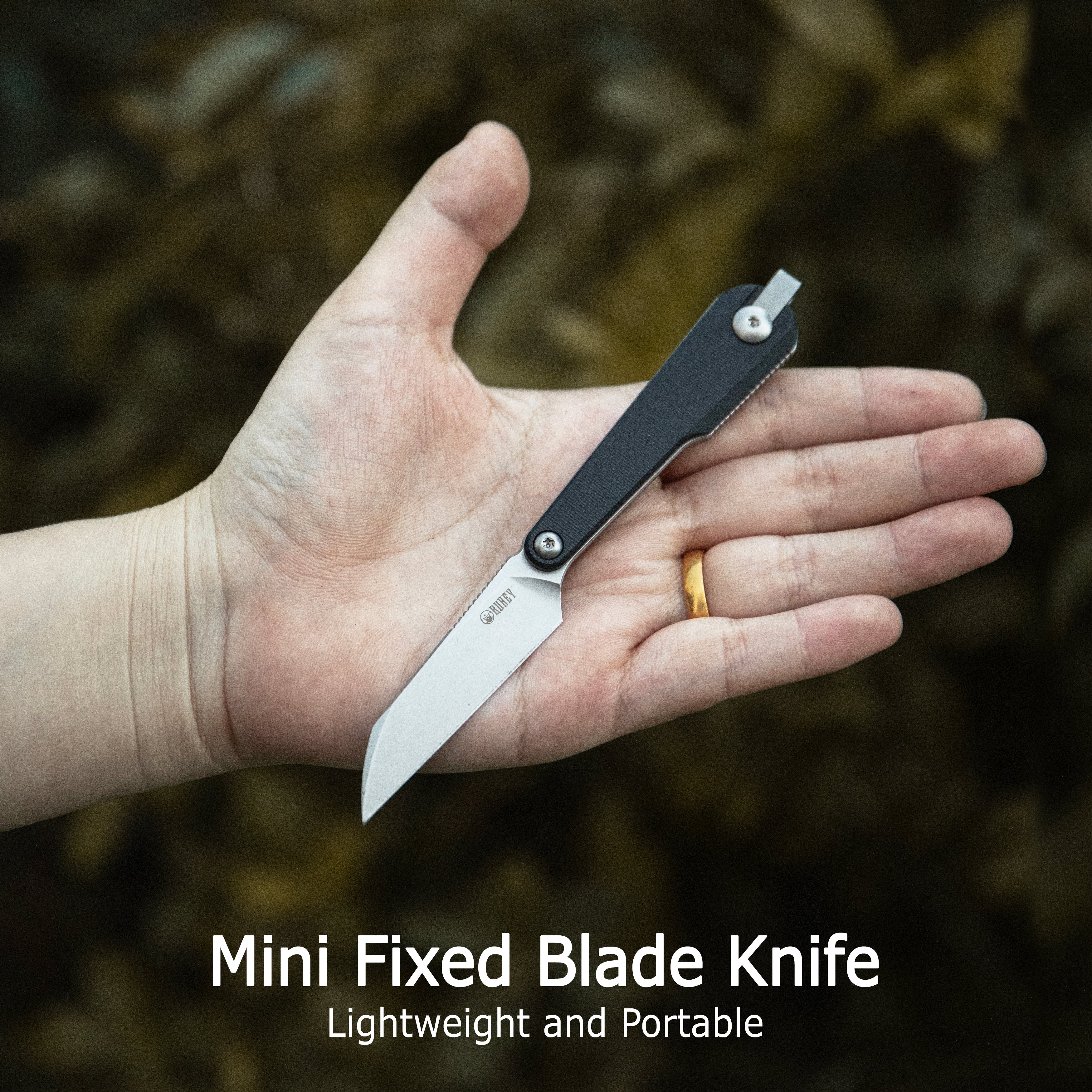 Kubey YAG Fixed Blade Knife Black G10 Handle 2.4" Beadblast 14C28N Blade KU450A